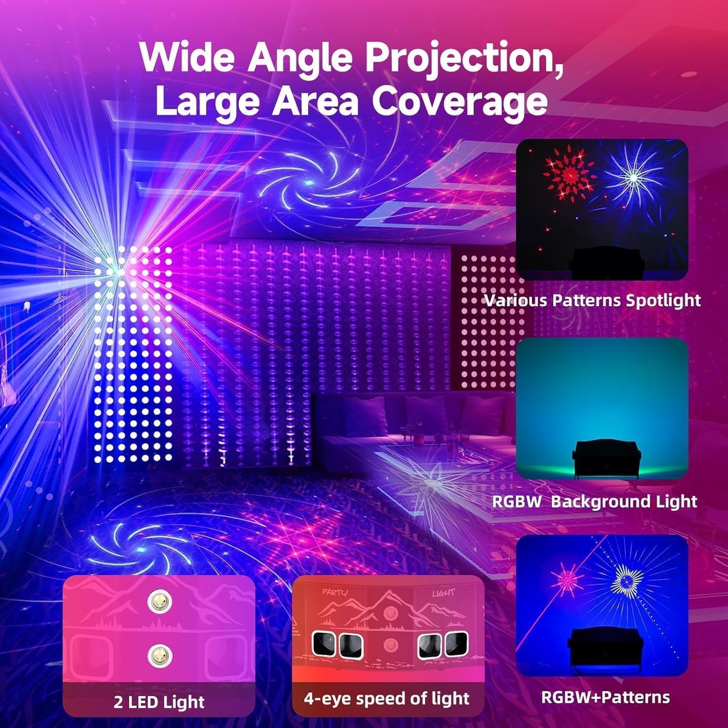 Laser Light for Party, Sound Activated Strobe Light Halloween - 6 Eyes Laser DJ Lights with Remote Control, Rave Lights Glow Party Supplies Party Lights Dance Floor Lights