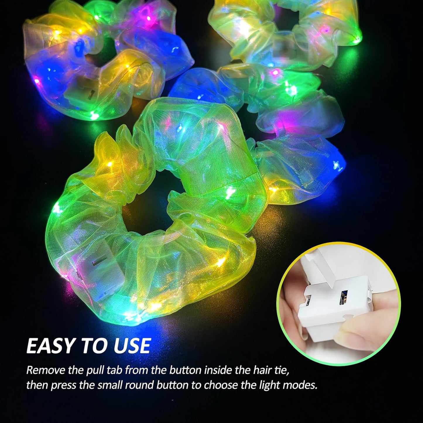 4Pcs Light Up Scrunchies Christmas Hair Tie, St Patricks Day Green LED Scrunchy Hair Elastic for Women & Girls, Glow in the Dark Party Supplies Party Favor Festival Rave Accessories