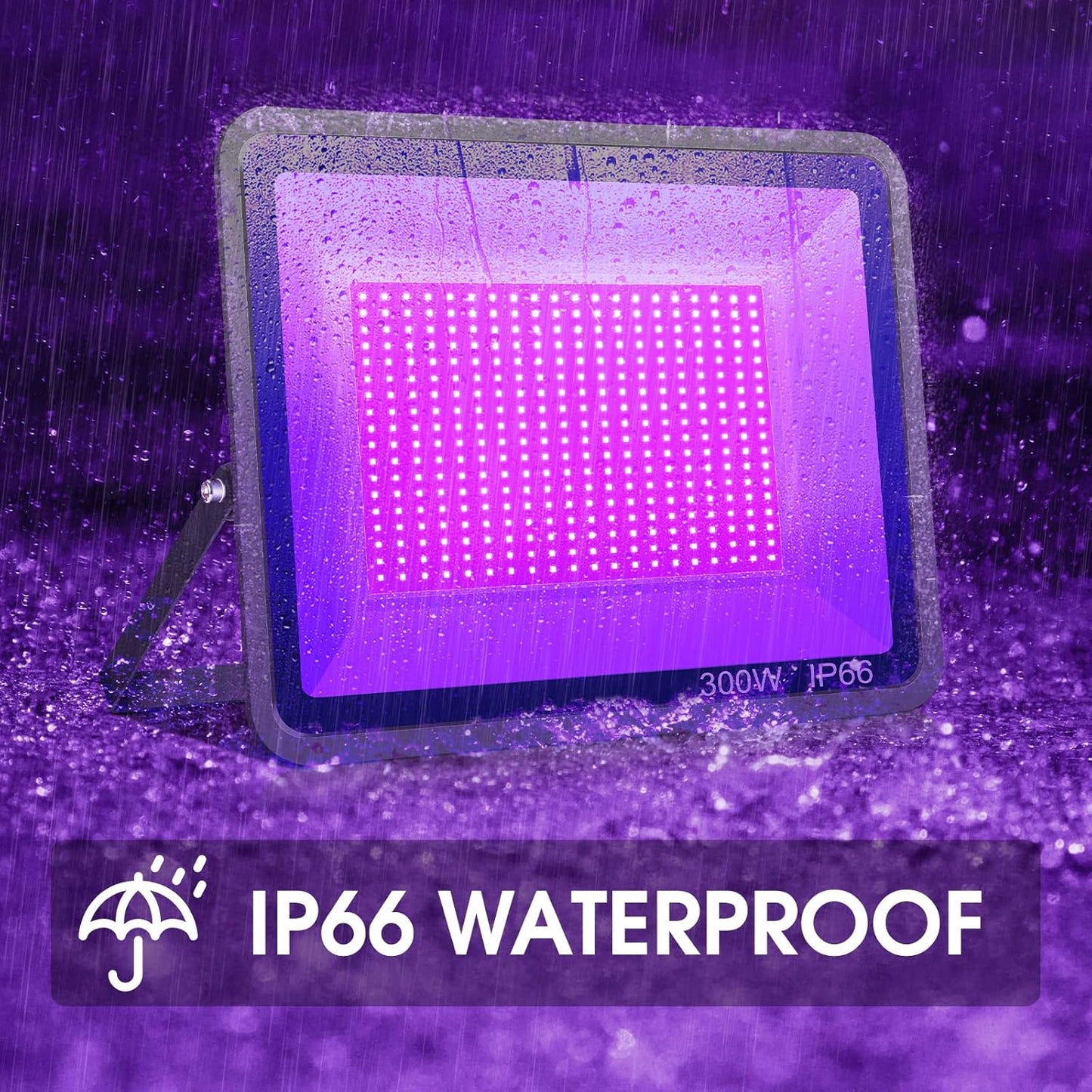 2 Pack 300W LED Black Light,Black Flood Light Outdoor with Plug and Switch, IP66 Waterproof Blacklight Flood Light Neon Glow for Glow Party, Halloween, Fluorescent Poster, Body Paint, Aquarium