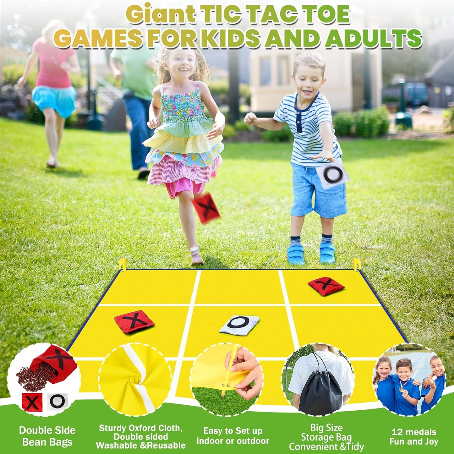 2-in-1 Giant Easter Bean Bag Toss & Large Tic Tac Toe Outdoor Games for Kids Adults-4.5ft Giant Outside Lawn Yard Camping Field Day Games for Kid Family-Backyard Fun Carnival Easter Party Giant Games
