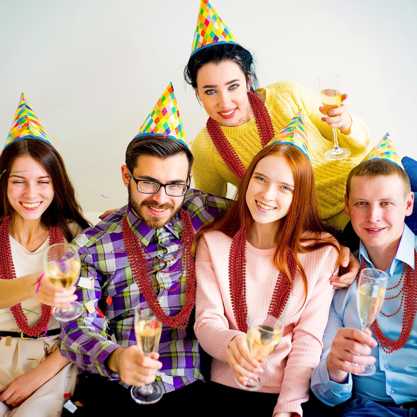 200 PCS Bead Necklace, 33 IN Red Mardi Gras Beads, Mardi Gras Party Costume Accessories, Parade Throws Beads Bulk for Christmas Pirate Wedding Baby Shower Party Supplies Decor