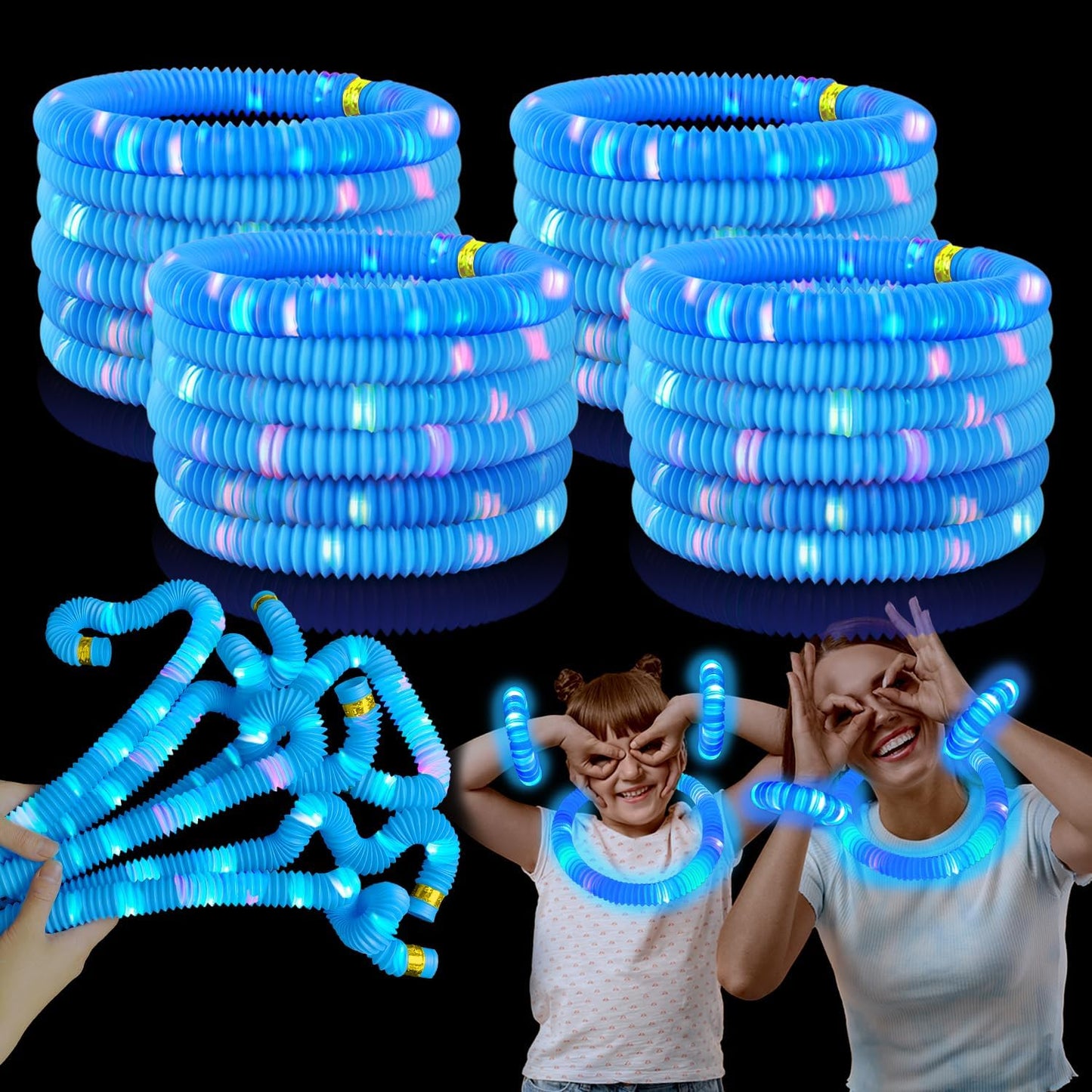 24 PCS Blue Glow Sticks Party Favors for Kids, Christmas Light Up Pop Tubes Party Favors for Toddlers, Party Goodie Bag Stocking Stuffer Fillers, Birthday Party Treats Prizes Toy Gifts for Boys Girl