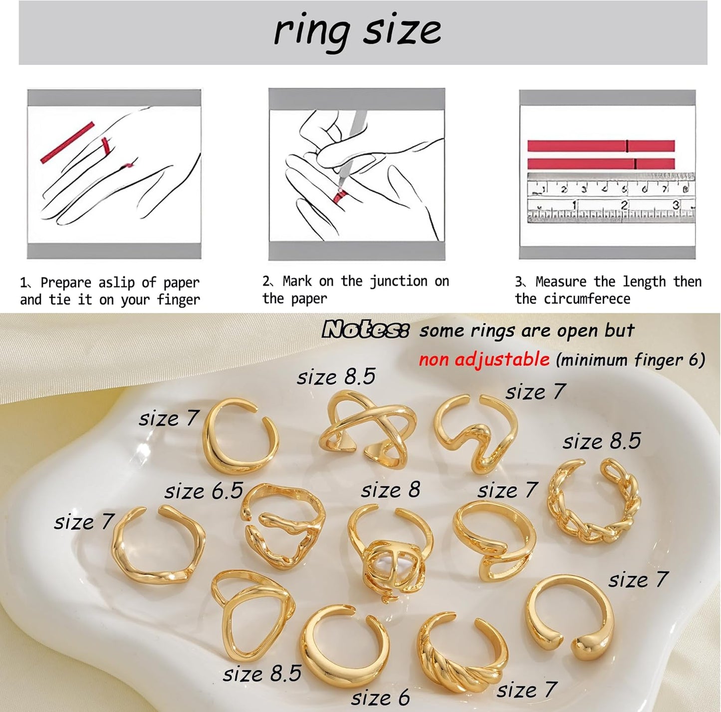 FAXHION 12PCS Gold Stackable Rings Set for Women, 18K Gold Plated Open Stacking Knuckle Ring, Adjustable Chunky Signet Band Statement Ring for Gift