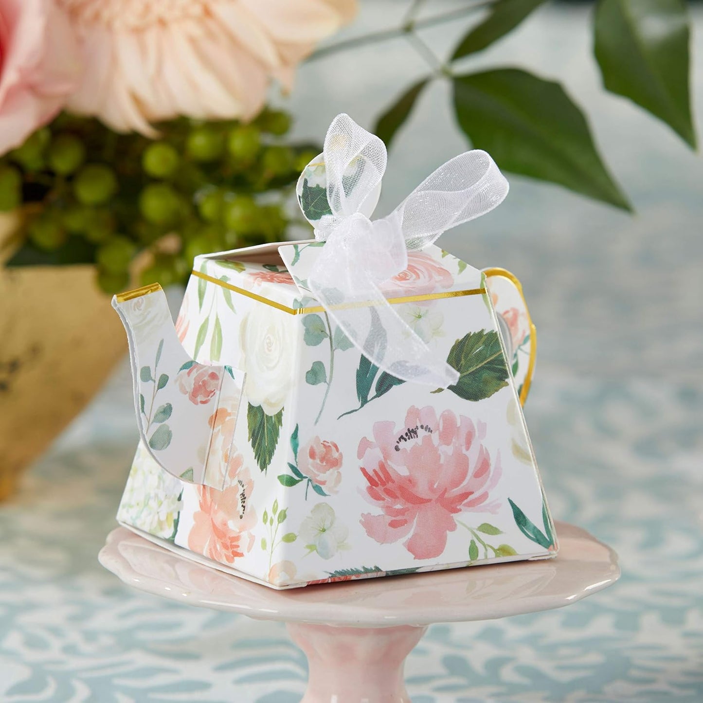 Kate Aspen Vintage Floral Tea Party Teapot Favor Boxes (Set of 24) - Perfect for Wedding Favors For Guests, Bridal Showers Brunches, Baby Showers, Birthdays