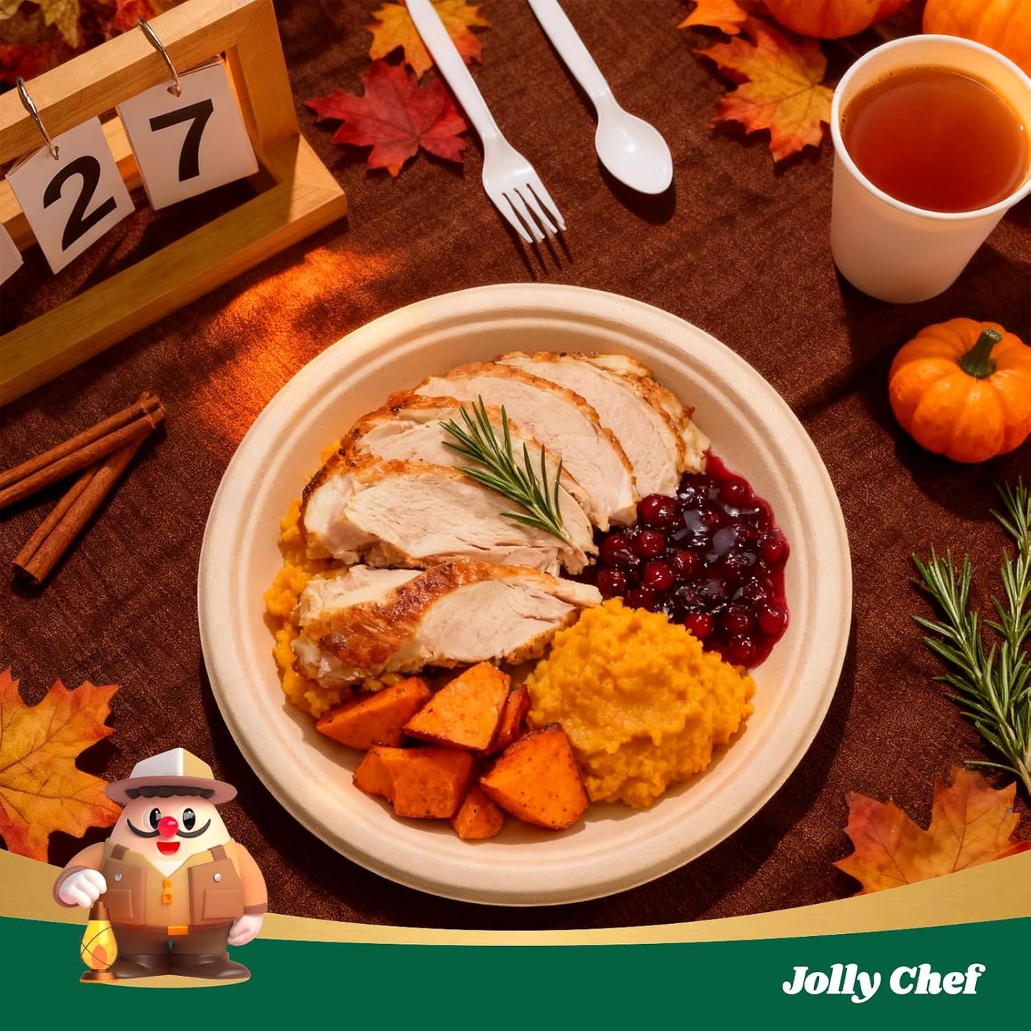 JOLLY CHEF Compostable Heavy Duty Plates 𝟭𝟬 𝗜𝗻𝗰𝗵 [𝟭𝟬𝟬 𝗣𝗮𝗰𝗸] Eco-Friendly Disposable Natural Paper Plate Bagasse Biodegradable Food Tray Bulk for Party Dinner Thanksgiving Day (Brown)