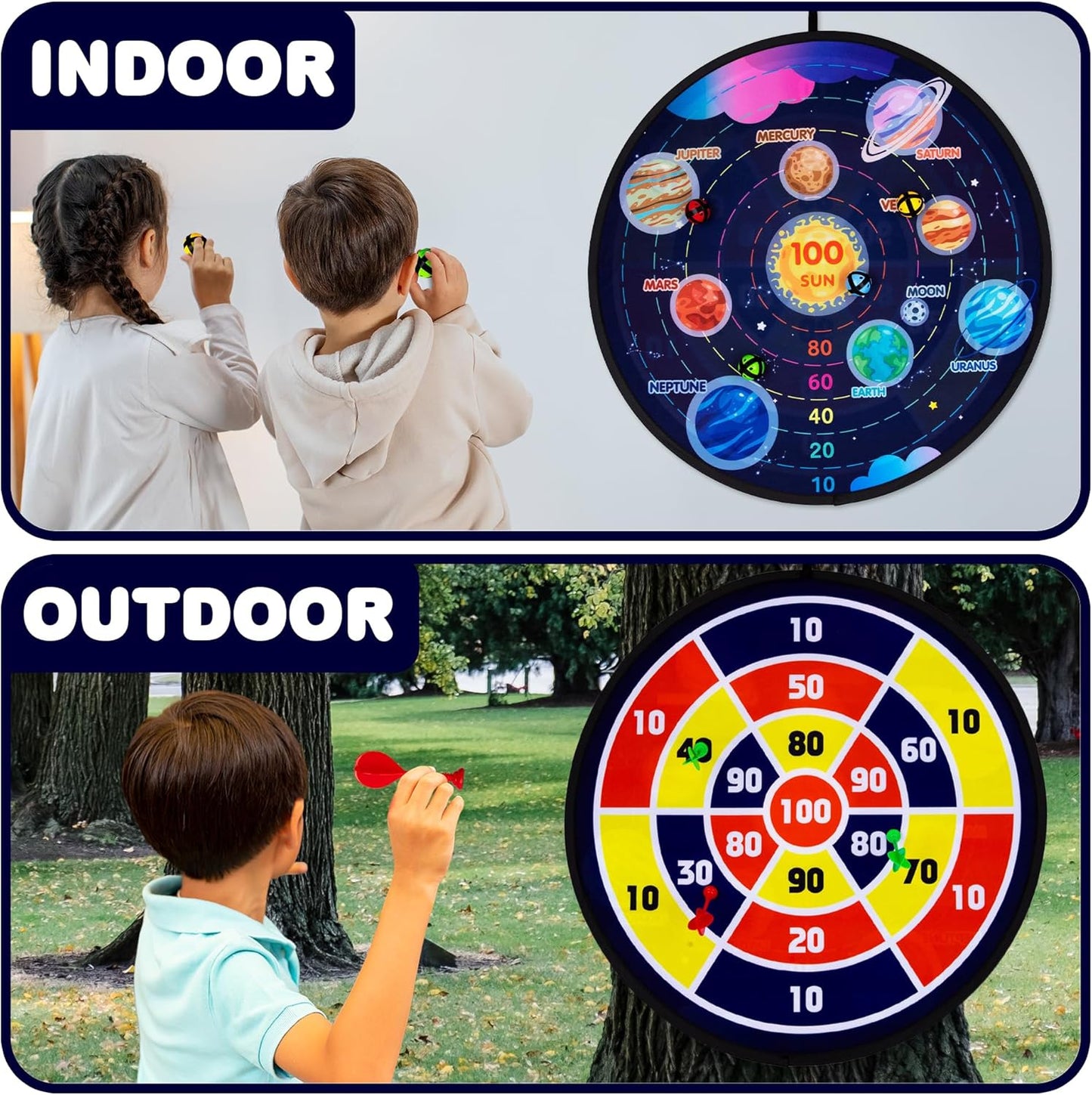 Gamie Large Reversible Dartboard for Kids - Velcro Dart Board with 12 Balls, 6 Darts, and 2 Hanging Hooks - Kids Outdoor Games and Activities for Party - Boys Gifts Ages 3-12