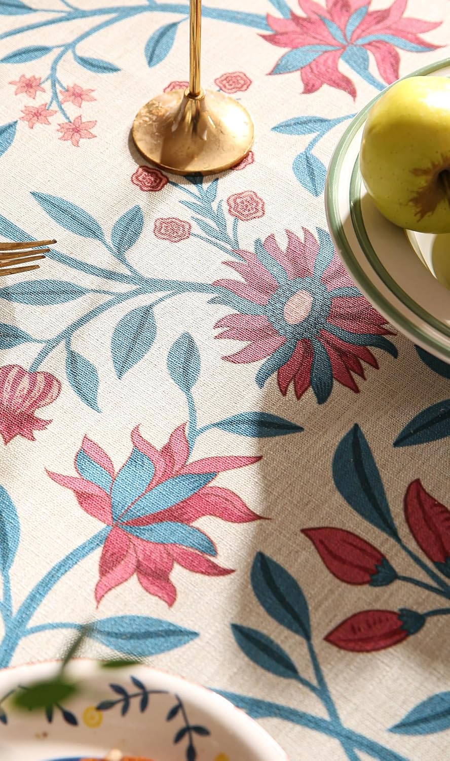 Designer Linen Rectangle Tablecloth,Vintage William Morris Wrinkle Resistant Floral Table Cloth,Decor Table Cover for Kitchen,Dining,Thanksgiving,Christmas,Party,55"*79"-Dorodango B