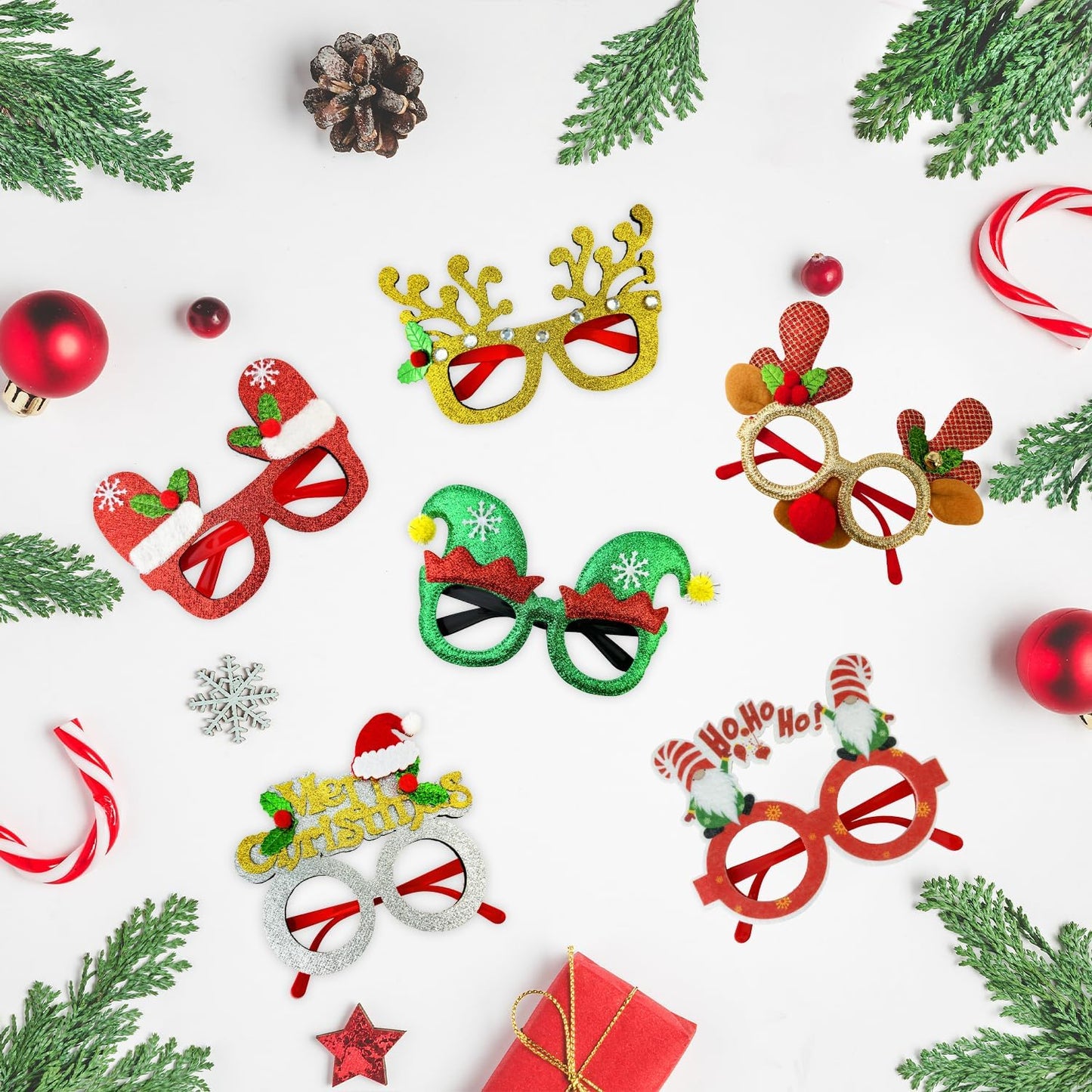 12 Pcs Christmas Glasses Party Favors Supplies for Kids & Adults,Funny Xmas Eyeglasses Goodie Bag Stocking Stuffers,Holiday Classroom Costume Accessories,Photo Booth Props Decorations for Students