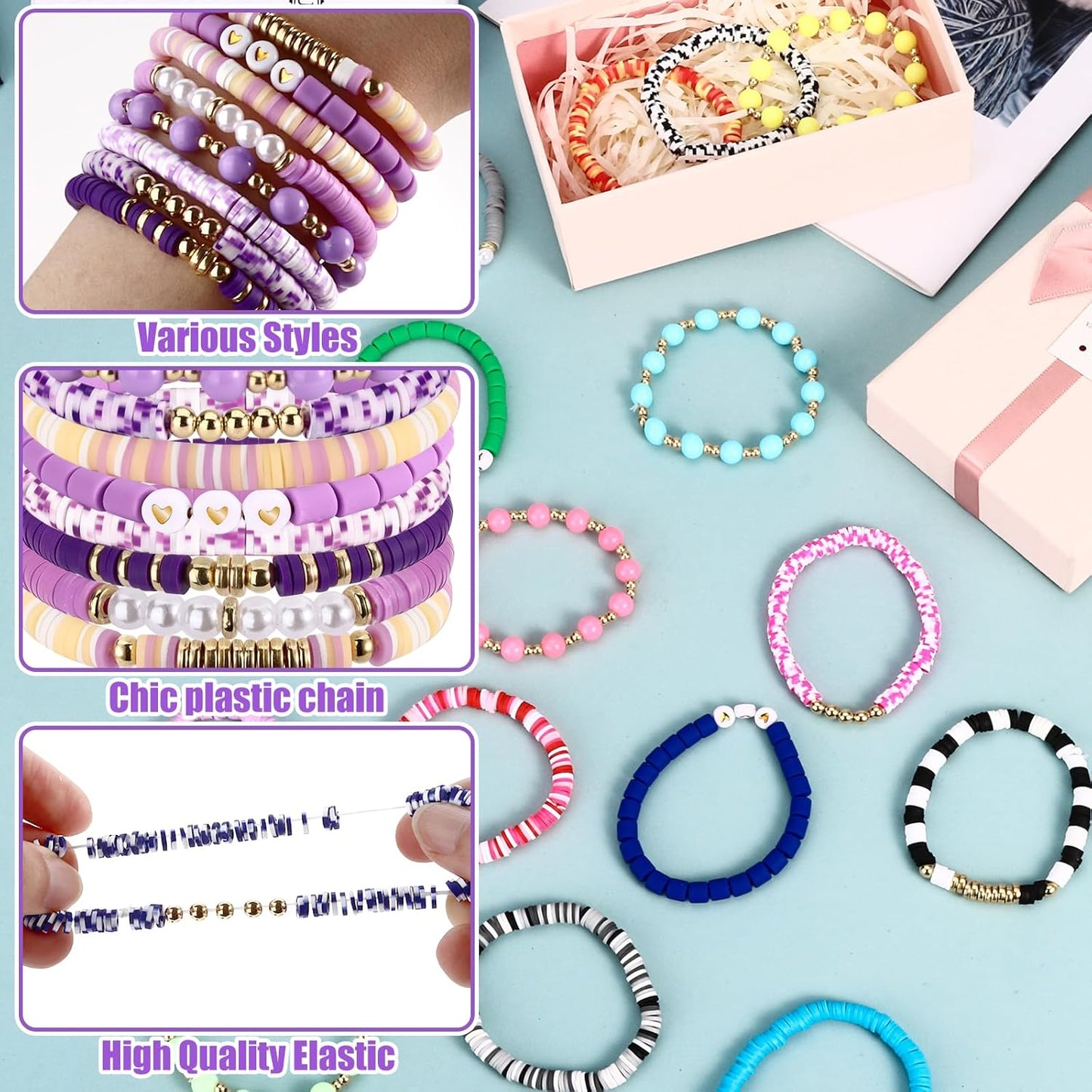 Draupnir Friendship Bracelets Heishi Surfer Clay Bead Bracelets Set Stackable Beaded Preppy Jewelry Bracelets Friendship Boho Y2K Bracelets for Women Teen Girls Party Favors
