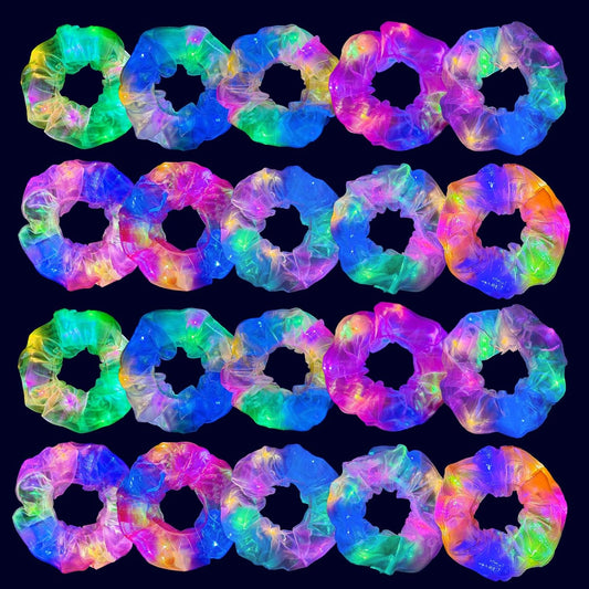 20 PCS Light up Scrunchies, 3 Glow Mode, LED Hair Accessories for Women, Glow in the Dark Party Supply for Festival Rave Slumber Party