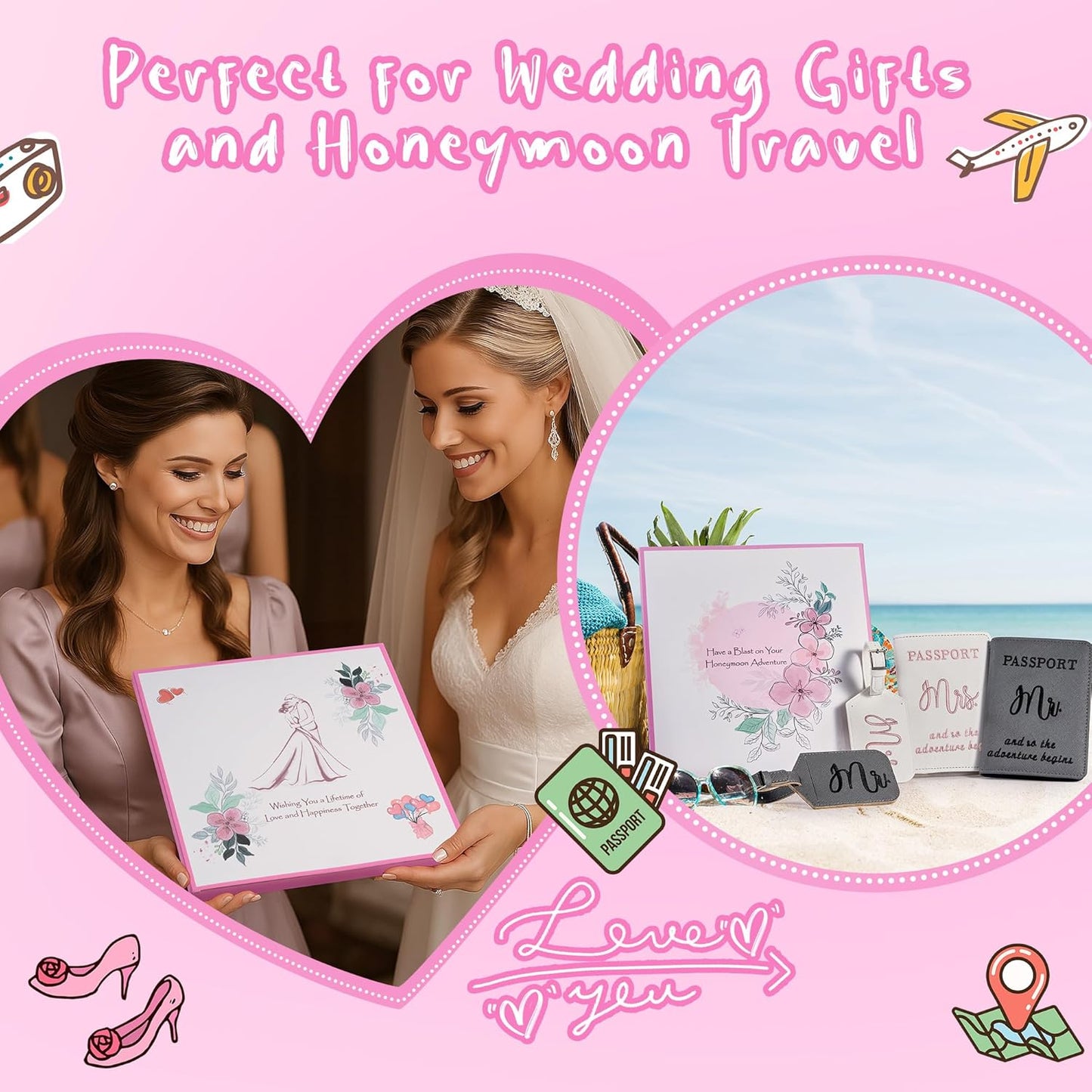 Mr and Mrs Luggage Tags & Passport Holders Set, Bridal Shower Gifts for Bride - Honeymoon Travel Essentials, Wedding Gifts for Couples 2025, Vacation Must Haves