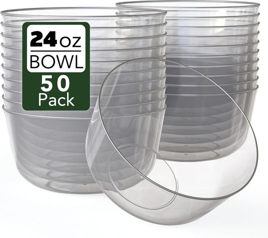 Trendables Plastic Bowls Disposable Bowls 24 Oz Set Of 50 Clear Modern Plastic Serving Bowls Perfect For Parties And Events