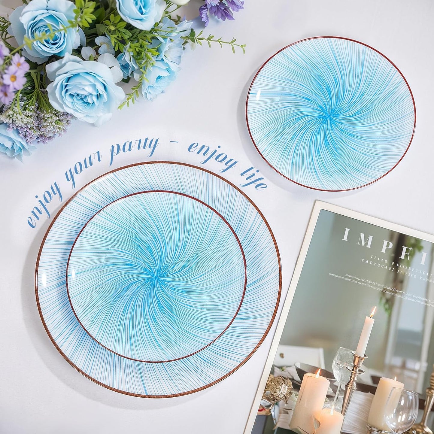 LIYH 60 Pcs Blue Plastic Combo Plates Set - Heavy Duty Light Blue Scalloped Plastic Disposable Plates for Party - 10.25" Dinner & 7.5" Dessert Plate 30 Guests