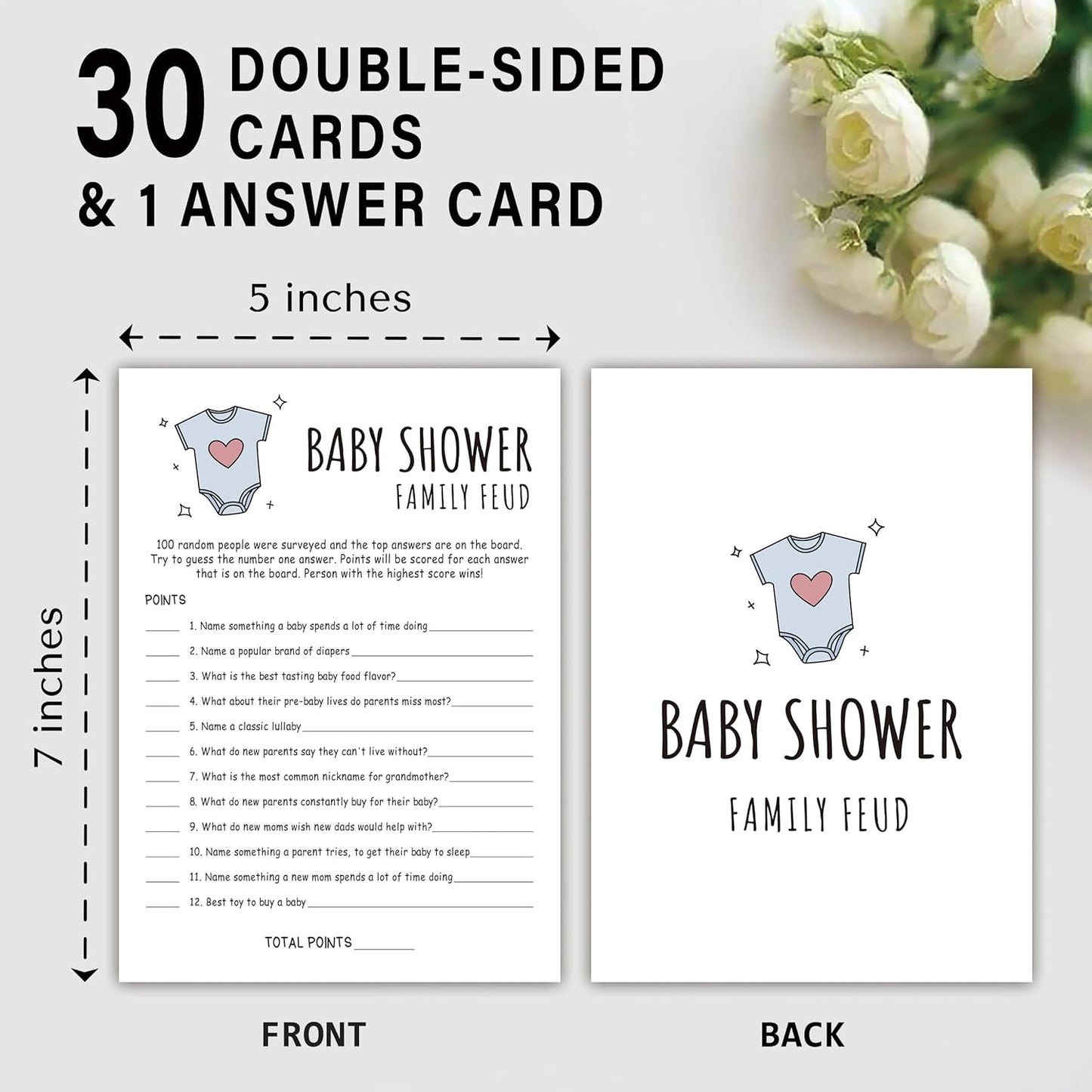 Family Feud Baby Shower Game - Pack of 30 Cards, Answer Key, Boy & Girl Themed, Decorations & Supplies
