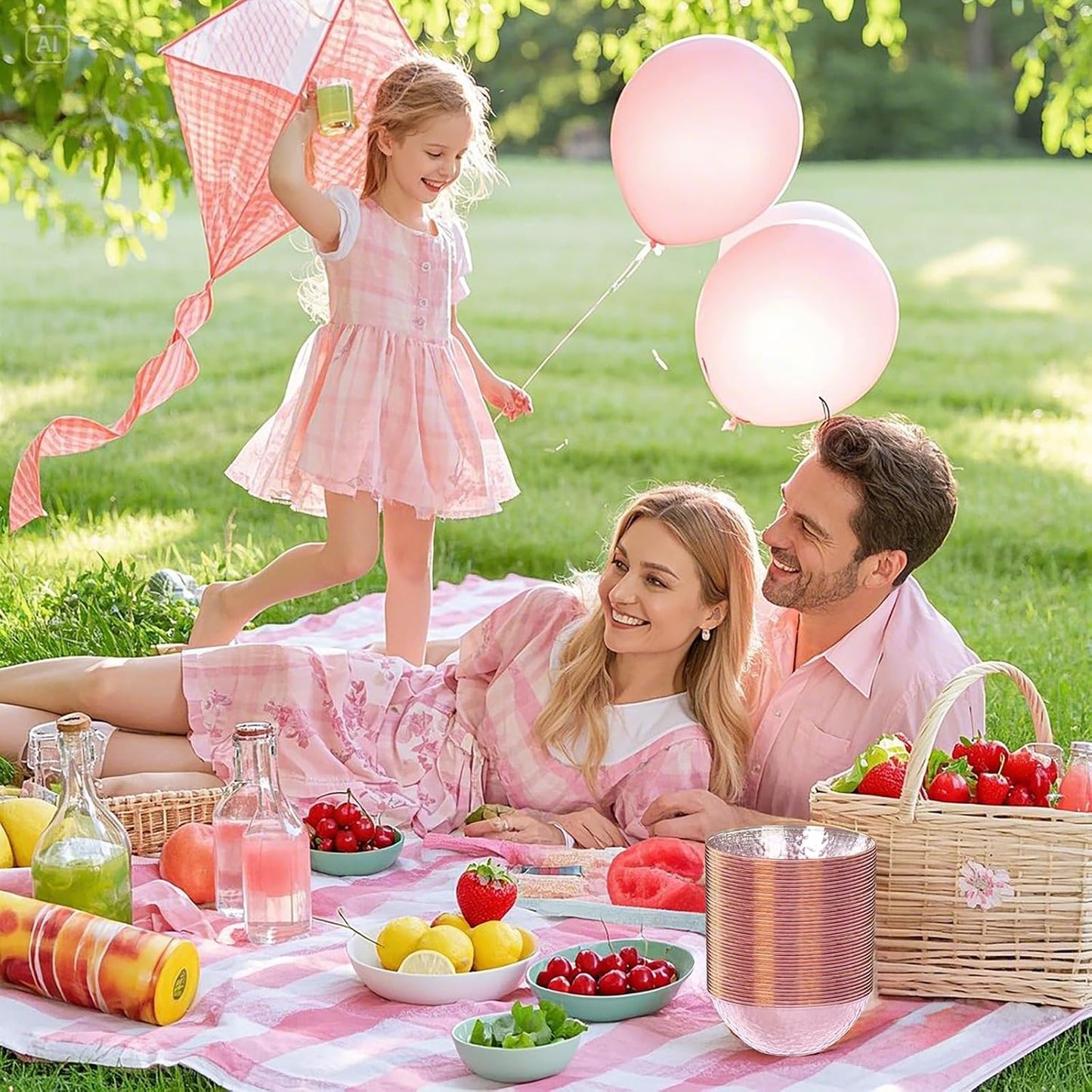 Rubtlamp 20 Pack Clear Pink Disposable Bowls, Pink Plastic Bowls with Gold Rim, 12-16oz Premium Heavy Duty Plastic Dinner Bowls for Party, Wedding and Holiday