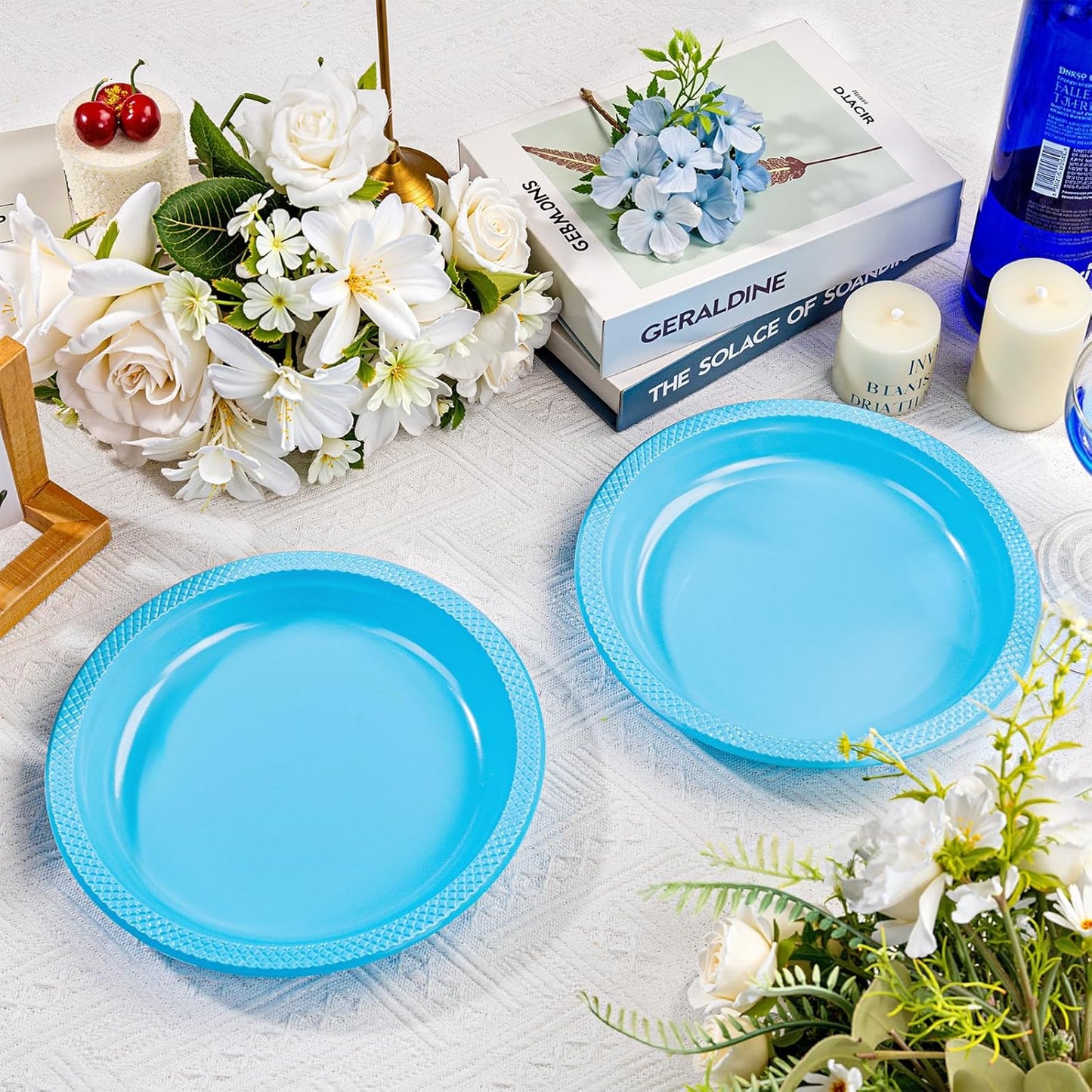 WELLIFE 7 Inch Plastic Plates Light Blue 50 Count Disposable Plate for Party, Dessert Small Plates for Dinner Cake Salad Supplies Birthday