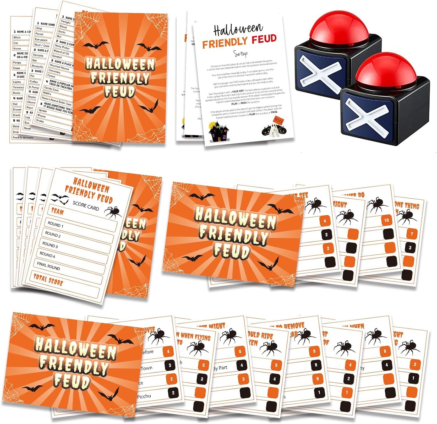 Halloween Friendly Feud Game with Two Buzzers, Halloween Party Supplies, Holiday Group Game - SC003-B