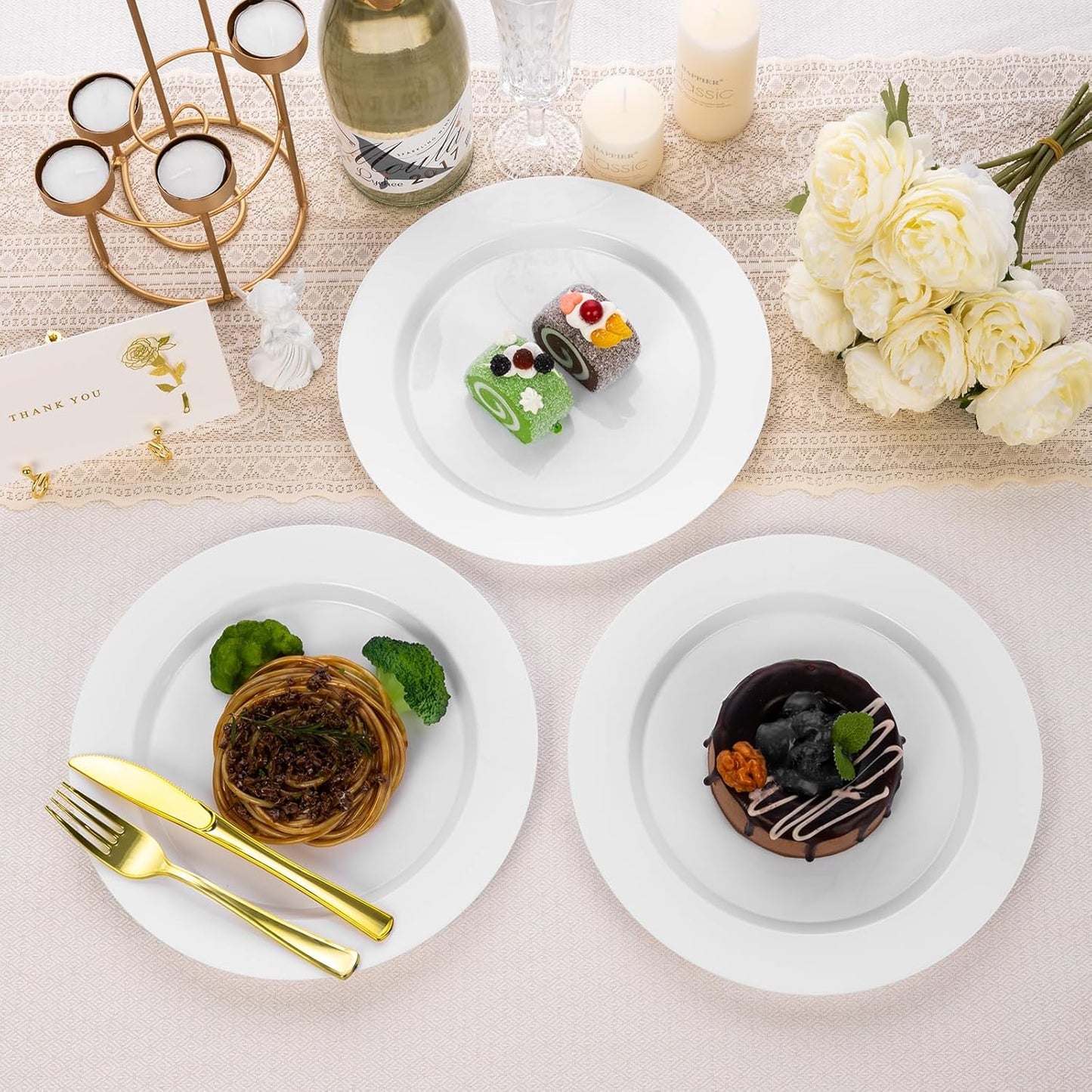 Goodluck 200PCS White Plastic Plates, Heavy Duty Disposable Plates with 100 10.25 inch Dinner Plates and 100 7.5 inch Dessert Plates for Party, Holiday, Wedding, Thanksgiving