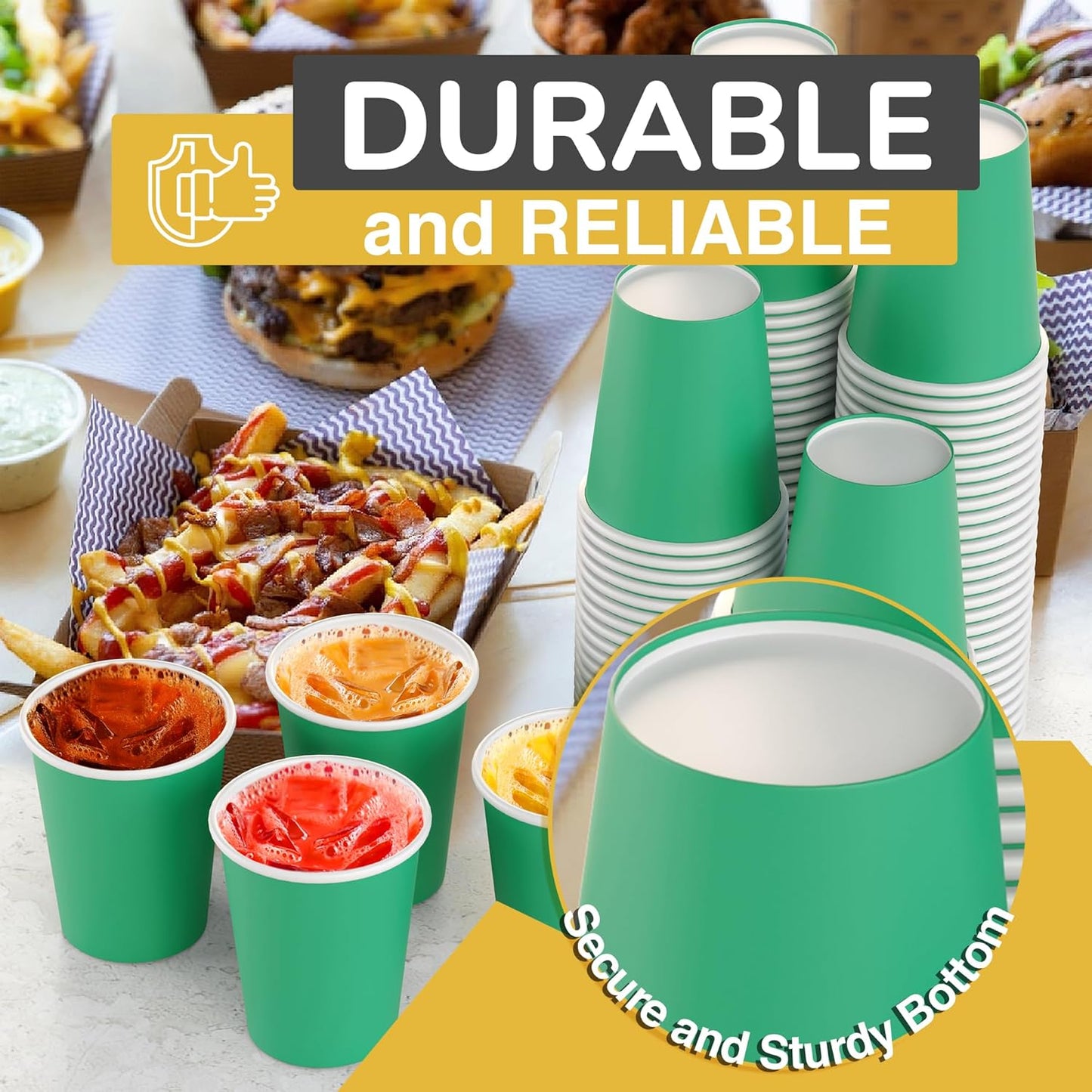 Exquisite Party Solids Emerald Green Paper Cups - 9 oz, 100 Pack, 280 GSM