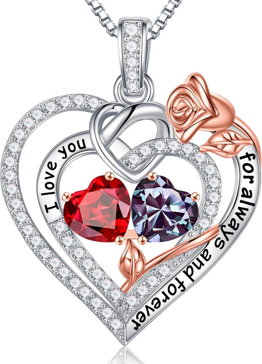 Iefil Christmas Gifts for Wife Women - 925 Sterling Silver Double Birthstone Necklace, Anniversary Birthday Gifts for Women, Jewelry Gift for Wife Girlfriend Mom Her