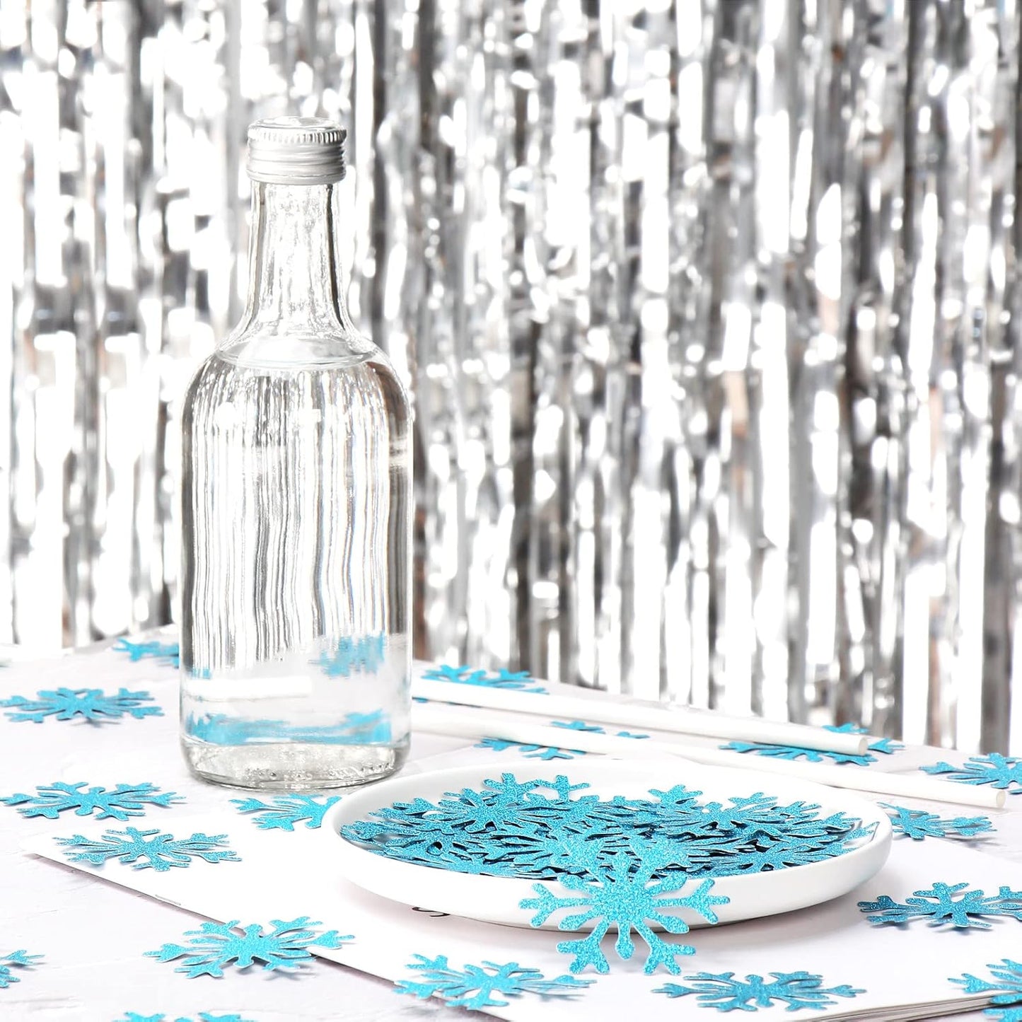 Snowflake Teal-Blue Party-Decorations Frozen Confetti - 100pcs Glitter Paper decor Christmas Table Confetti,Winter Wonderland Birthday Party Supplies New Year Decor Lasting Surprise