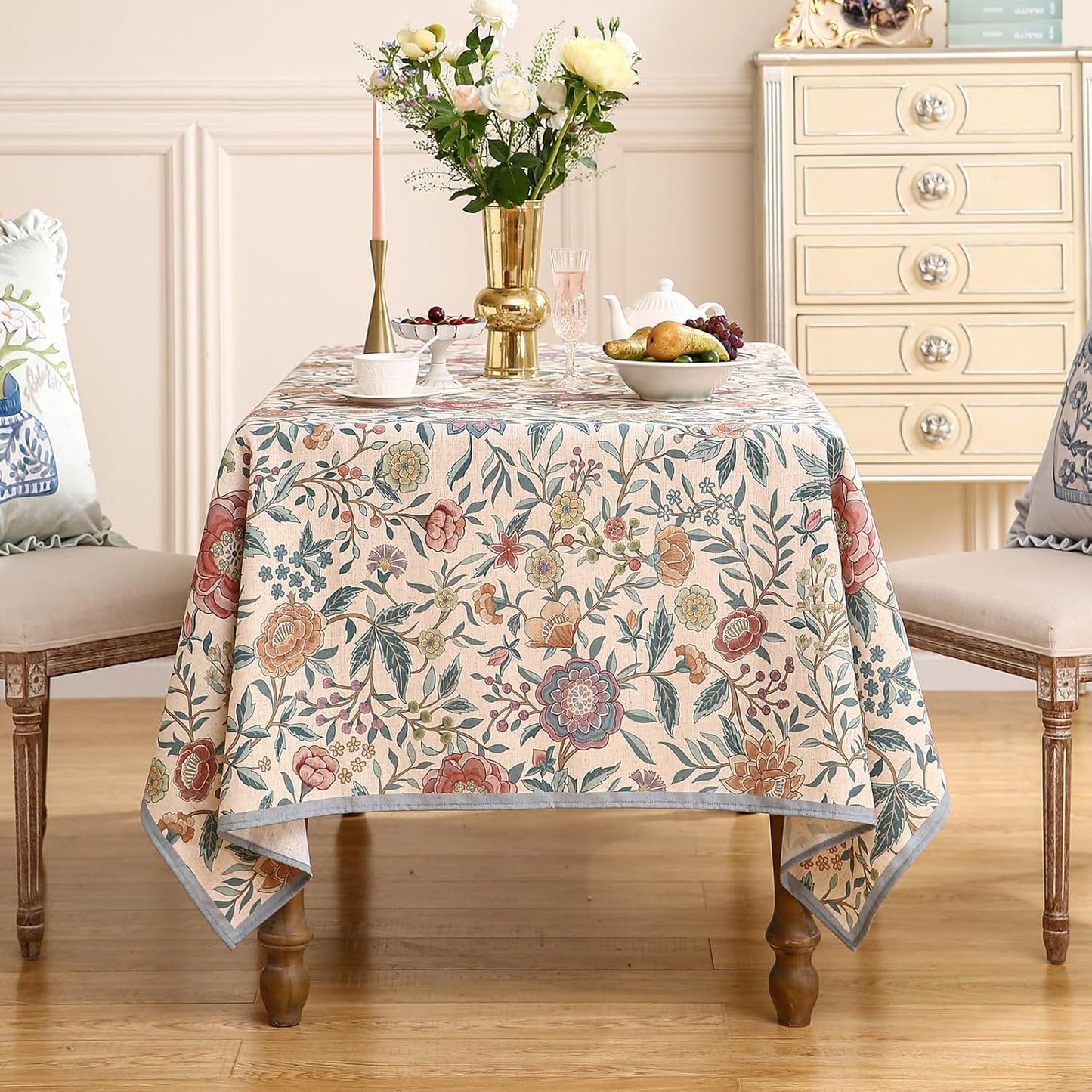 Designer Vintage Linen Rectangle Extra Long Tablecloth,William Morris Floral Colorful Pattern Table Cloth,Decor Table Cover for Kitchen,Dining,Thanksgiving,67"*118"-Flowershadow a