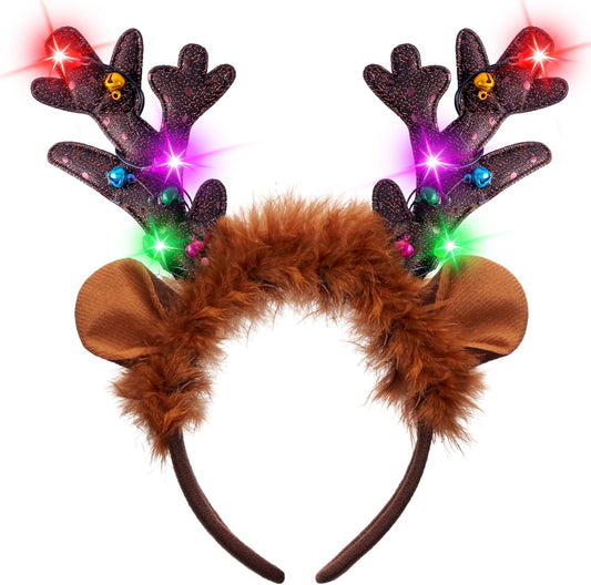 JOYIN Christmas 4PCS Reindeer Headband, Light-Up LED Antlers Reindeer Hat Holiday Headbands for Christmas Party Supplies and Holiday Parties Favors (ONE SIZE FITS ALL)