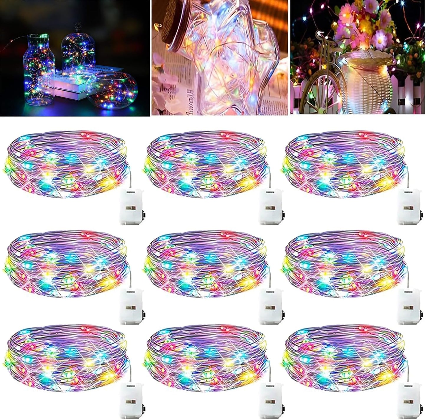 LED Fairy Lights Battery -9 Pack 2M/20 LEDs Mini Fairy Lights with Battery,LED Lighting Battery Operated Decoration for Bottle,Christmas Tree Wedding Balcony Party Decoration