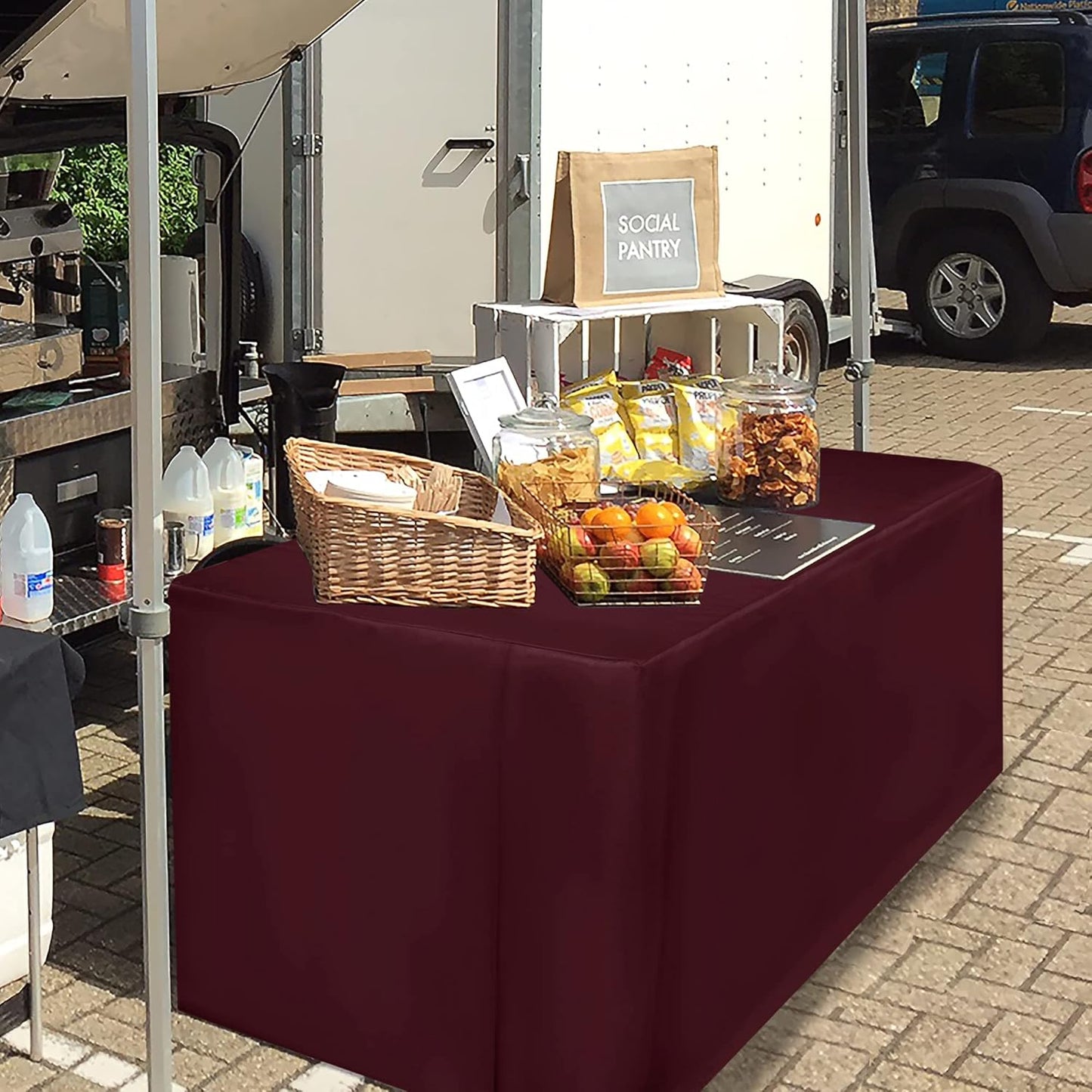 HolidayIdeas 2 Pack Fitted Tableclothes - 48 x 24 Inch - Burgundy Rectangle Tablecloths for 4 Foot Tables, Polyester Fabric Table Covers for Trade Show, Craft Show, Parties, Dinner