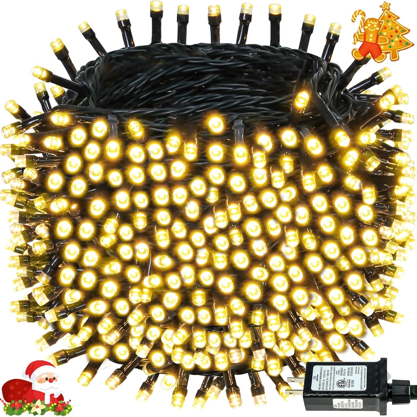 BHCLIGHT Extra-Long 165FT 500LED Christmas String Lights Outdoor/Indoor, Timer & Memory & 13 Modes, Warm White Christmas Lights Waterproof Green Wire Tree Lights for Xmas Holiday Party