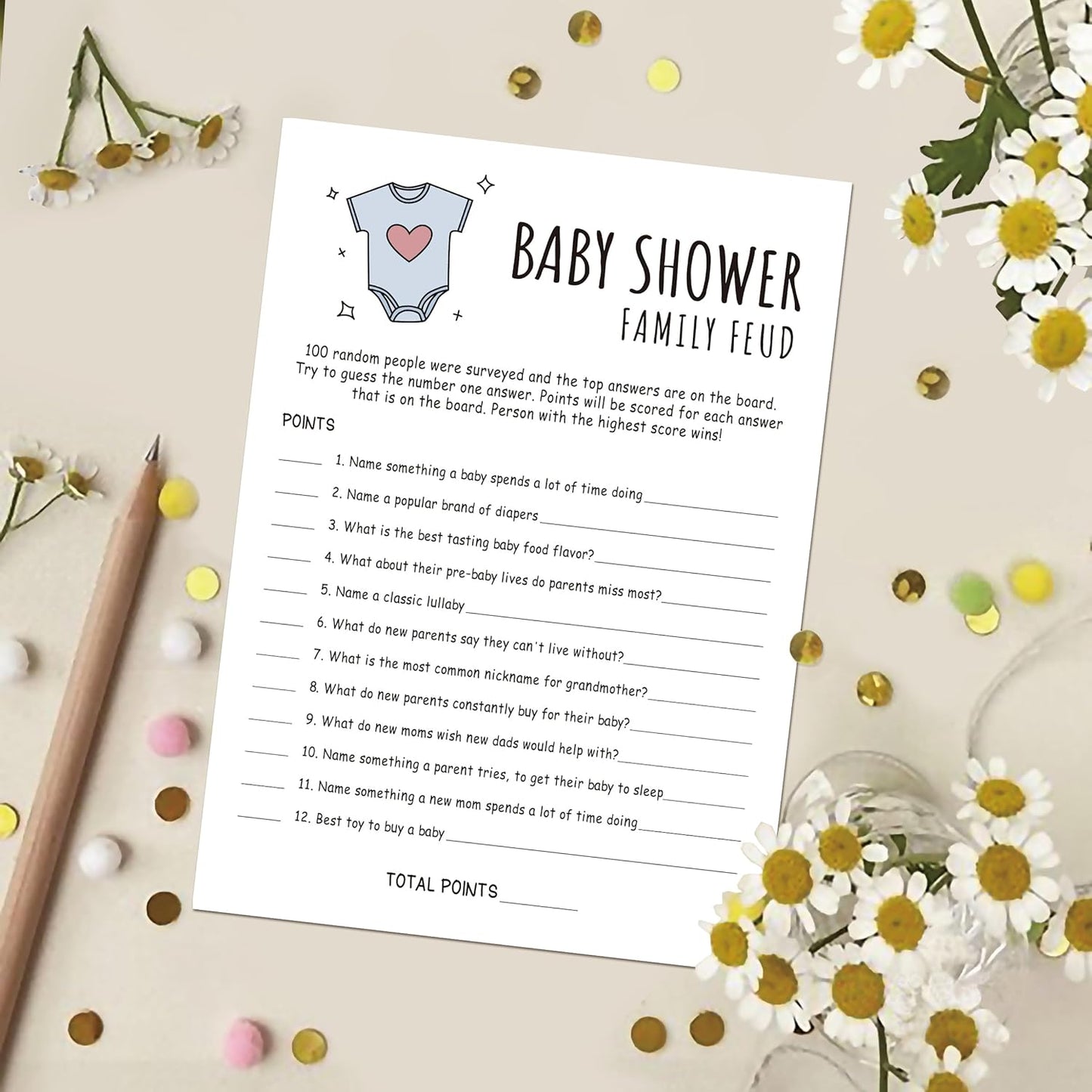 Family Feud Baby Shower Game - Pack of 30 Cards, Answer Key, Boy & Girl Themed, Decorations & Supplies