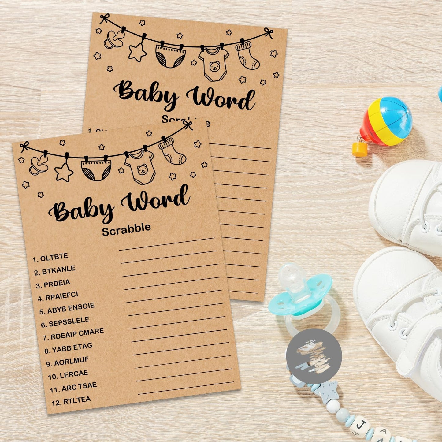 Baby Shower Game, Baby Word Scrabble Game Cards, Baby Shower Party Games Supplies & Activities, Party Activities Ideas Supplies, Baby Shower Ideas, 30 Game Cards Included, Kraft
