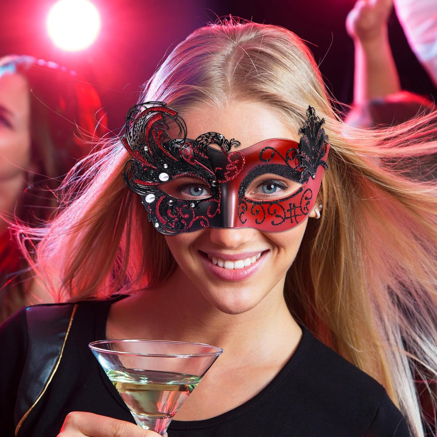 SIQUK Couple Masquerade Masks Metal Venetian Party Mask Halloween Costume Mask Mardi Gras Mask for Couples Women and Men