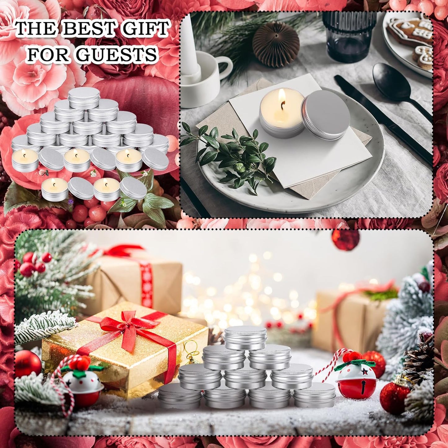 MTLEE 50 Pcs Christmas Flavor Wedding Scented Candles Gift Travel Tin Candle Aromatherapy Candle for Christmas Winter Baby Shower Favors Wedding Gifts