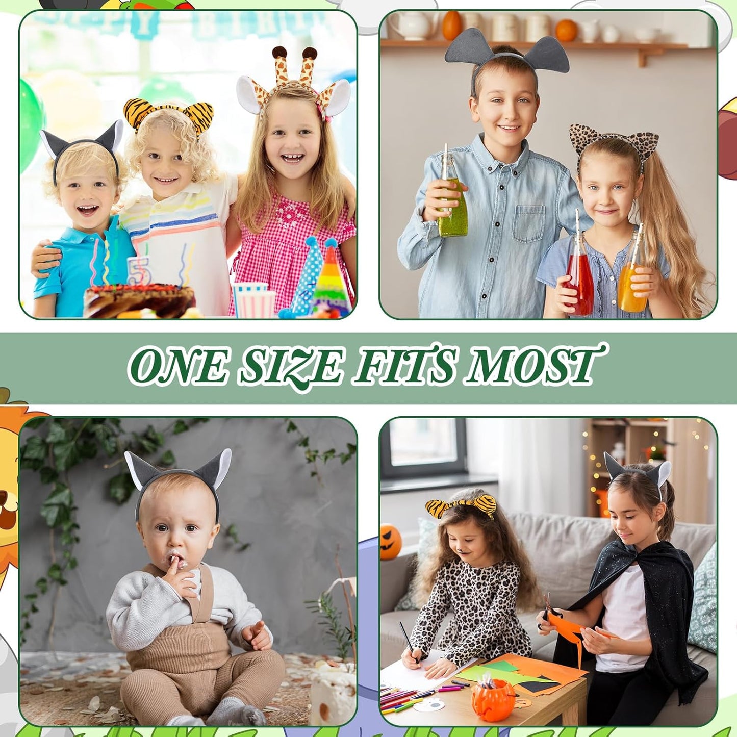 Kigeli 30 Pcs Jungle Animal Safari Ears Headbands for Hair Hoops Photo Booth Props One Birthday Halloween Favors