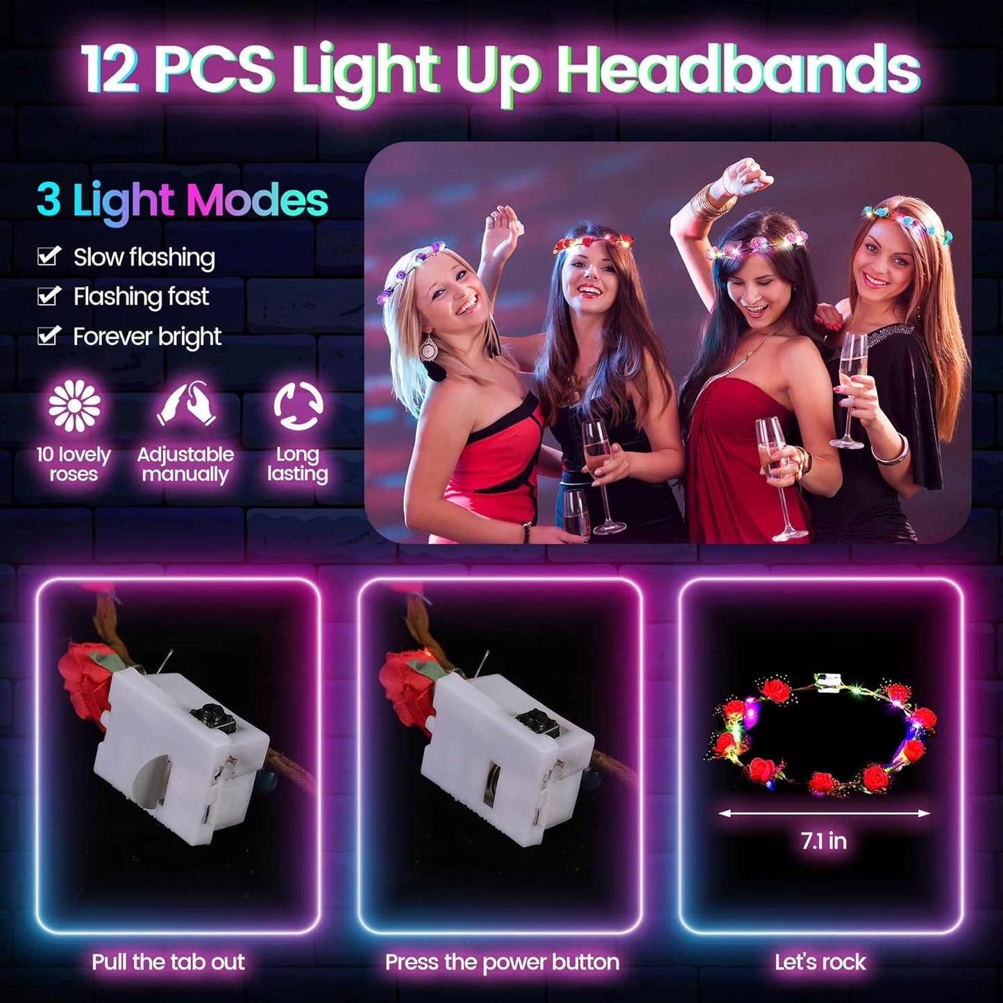 Elcoho 102 Pcs Glow In The Dark Party Supplies LED Light Up Party Favors with Shutter Glasses Garlands Tattoo Stickers Glow Sticks Finger Lights for Birthday Neon Parties Wedding Concert Raves