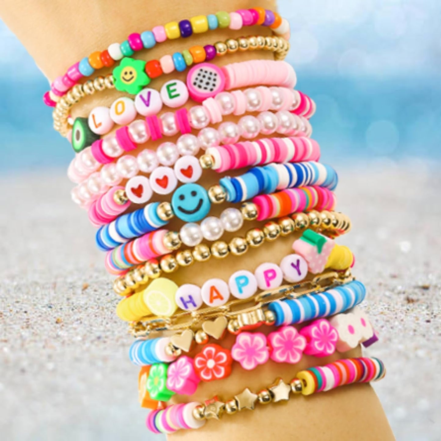 Friendship Bracelets Boho Stackable Bracelets for Women Surfer Heishi Clay Bead Bracelets Stretch Preppy Bracelets Colorful Boho Bracelets for Women