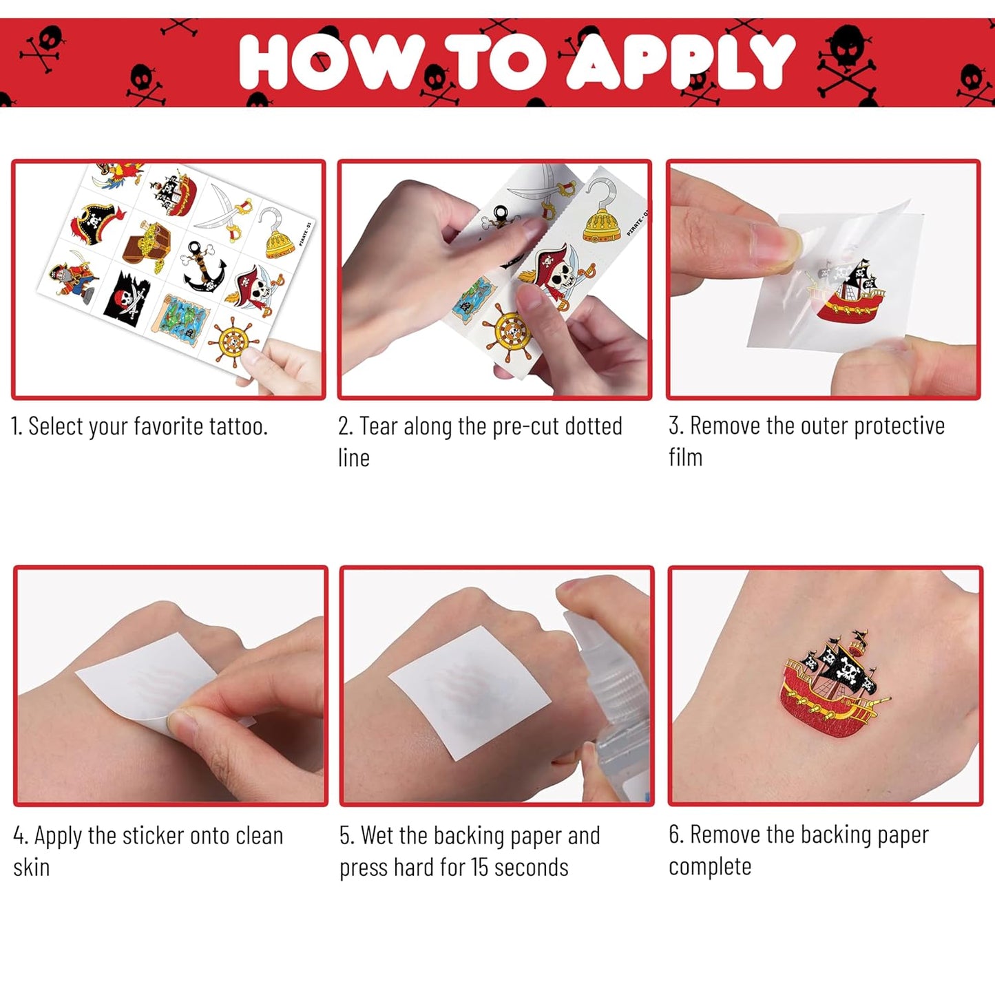 96PCS Pirate Ship Nautical Pre-Cut Temporary Tattoos for Kids | Super Cute Theme Birthday Party Favors, Supplies, Decorations, Mermaid Treasure Fake Tattoo Stickers (Multiple)