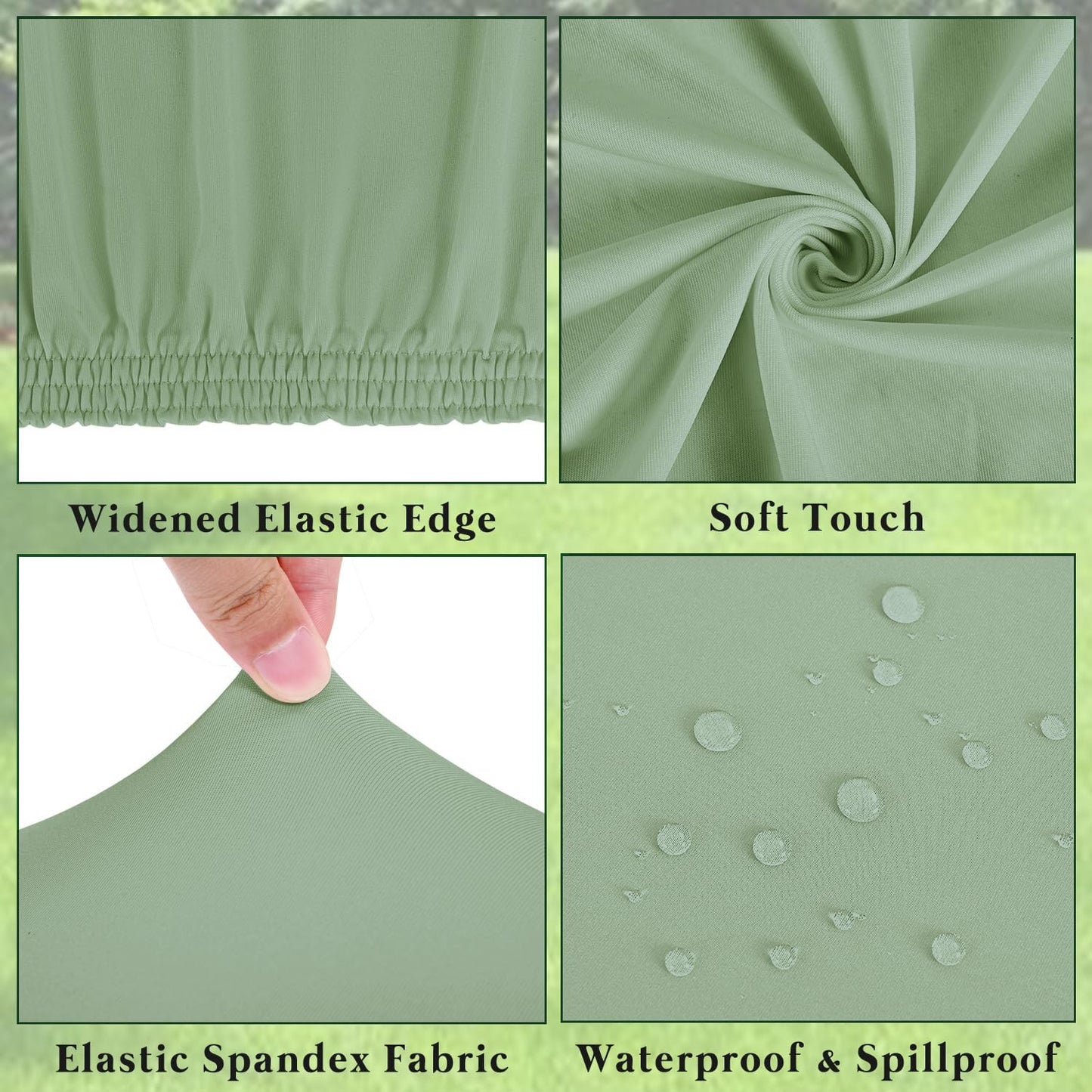 6 Pack Picnic Table Cover Elastic Fitted Outdoor Tablecloths for 8 Foot Rectangle Tables Waterproof Stretch Washable Patio Folding Spandex Table Cloth Camping Banquet Parties (Sage Green,30" x 96")