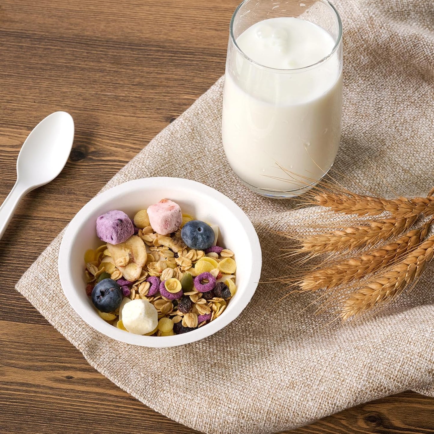 ECOLipak 150 Pack Compostable Paper Bowls, 8 oz Heavy-Duty Disposable Biodegradable Soup Bowls Made of Natural Bagasse, Suitable for Salad, Dessert, Milk, Cereals