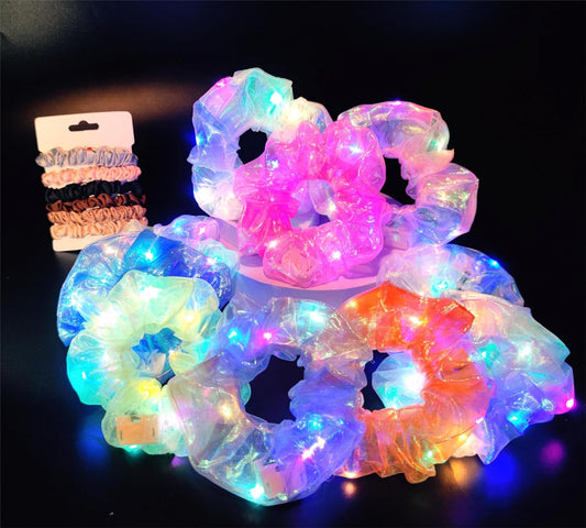 Light Up Scrunchies Christmas Party Favor, Gifts for Girls LED Scrunchy Hair Ties for Women & Girls Hair 80s, Glow in the Dark Party Supplies Festival Rave Accessories for Neon Glow Party