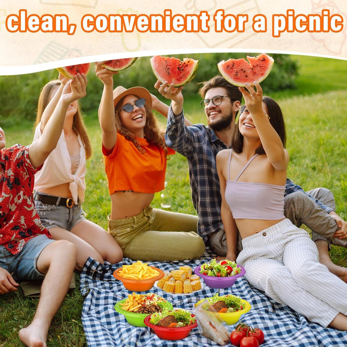 Lallisa 100 Pcs 12oz Rainbow Disposable Plastic Bowls Dessert Cups Ice Cream Snack Salad Soup Food Serving Bowls for Party Favor Picnic