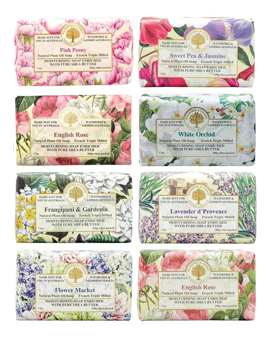 Wavertree & London Assorted Fabulous Florals Scents Natural Soap Bars (Pack of 8), 7oz Moisturizing Triple Milled Soap Bars Enriched with Shea Butter and Pure Plant Oils | All Body & Bath Soap
