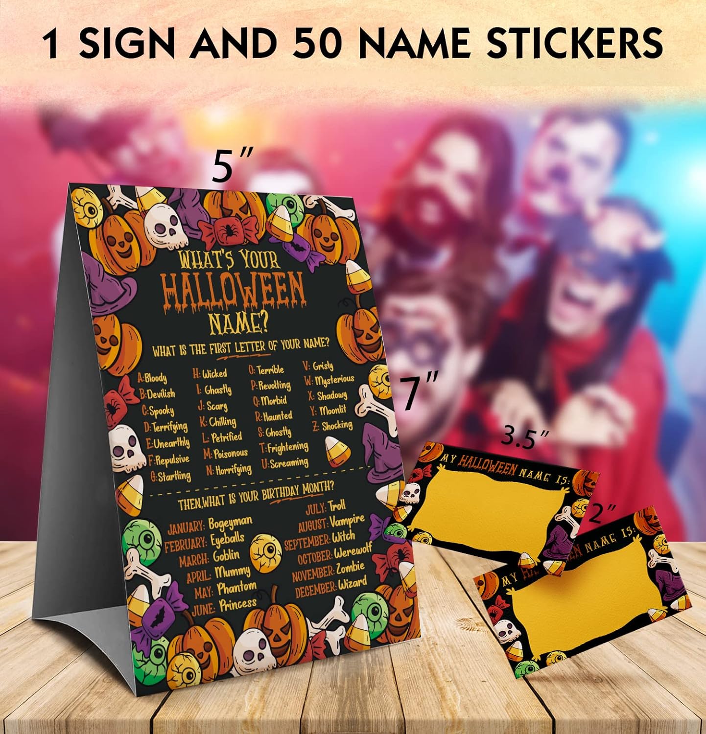 Halloween Games Sign - What's Your Halloween Name Game, Halloween Games and Activities for Family, Fall Party Games（9WN）
