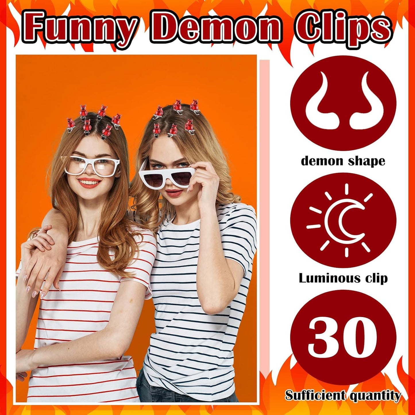 30 Pcs Mini Glow Hair Clips Girls Rave Hair Clips for Women Christmas Music Festival Holiday Party Supplies (Devil Duck)