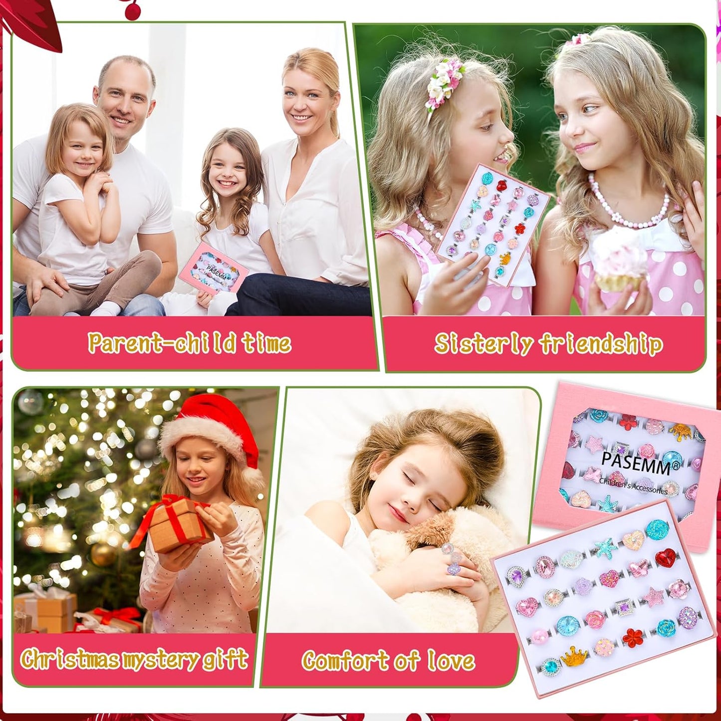 24pcs Little Girl Jewel Rings, Adjustable, No Duplication Kids Play Ring in Box,Pretend Play and Dress Up Rings for 4-12 Year Old Girl Birthday Christmas Gifts,3 4 5 6 7 8 9 10 11 12 Year Old