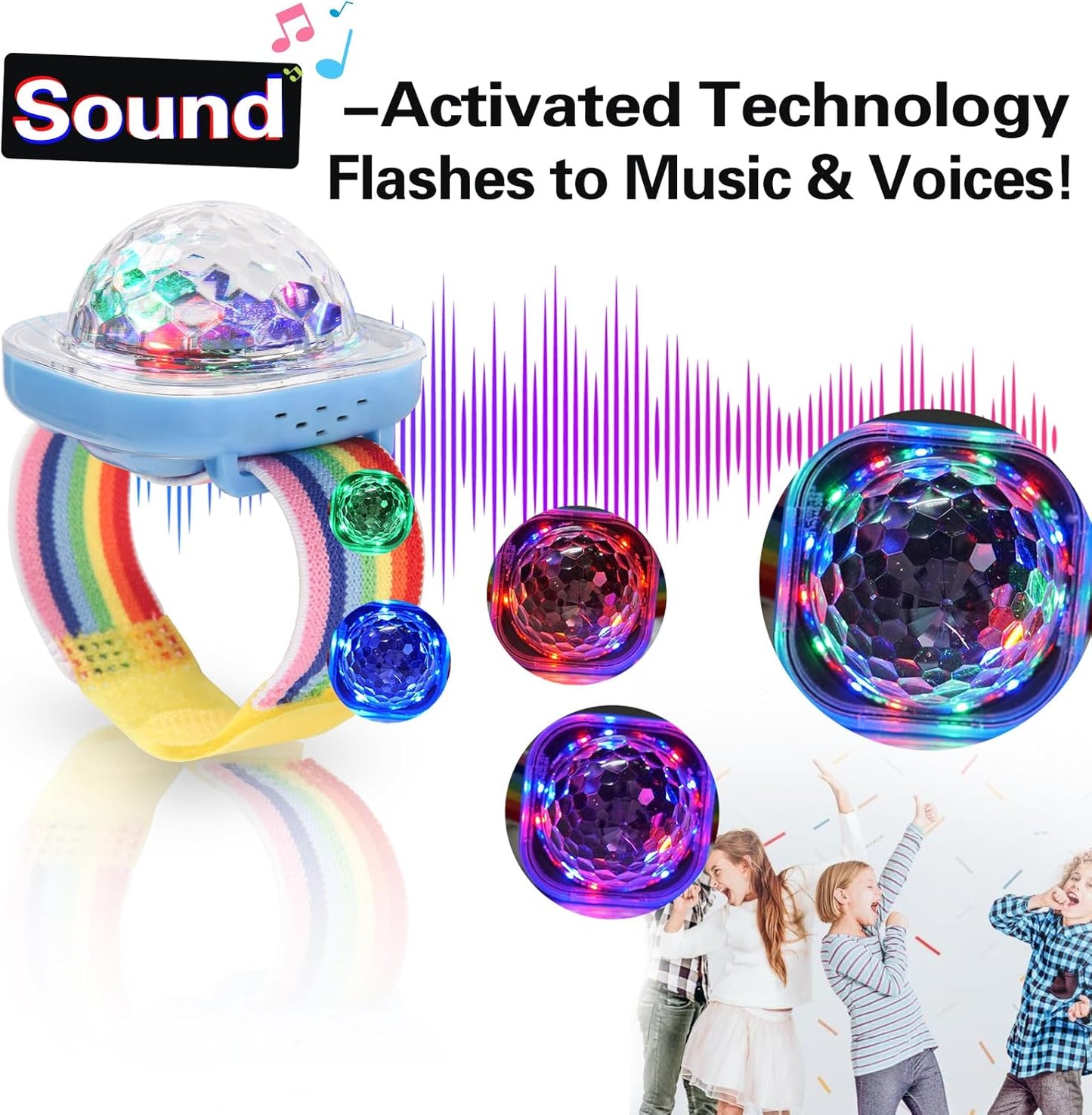 LED Light-Up Party Bands 【2-Pack】- Sound-Activated Rechargeable Glow Accessories with 5 Flashing Modes for Raves, Festivals, Concerts, Night Events, Party Favors, Birthday Supply, Holiday Celebrations