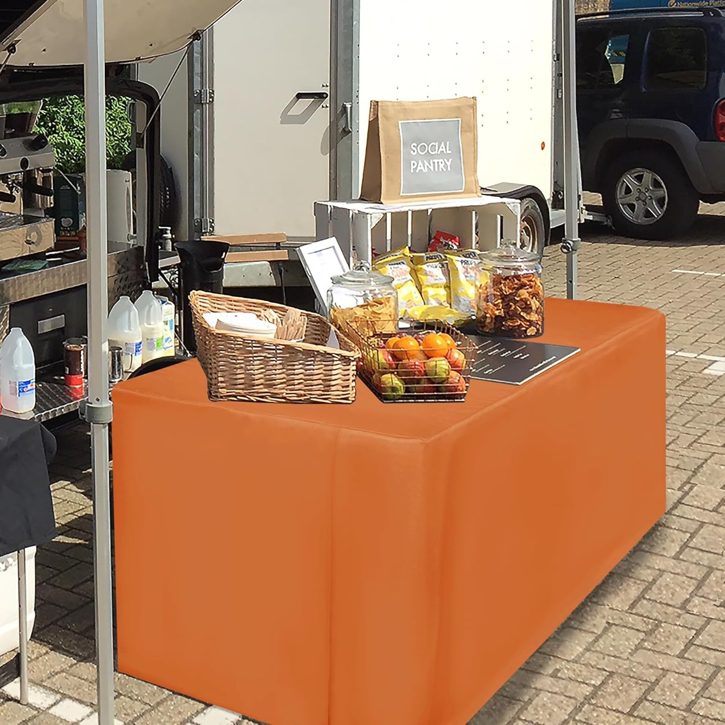 HolidayIdeas Fitted Orange Table Covers - 96 x 30 Inch - 2 Pack Rectangle Tablecloths for 8 Foot Tables, Polyester Fabric Tablecloth for Folding Table, Parties, Holiday Dinner, Wedding, Trade Show