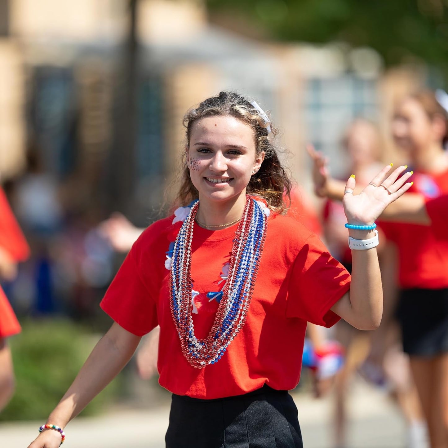 4th of July Necklace Decorations, 24PCS Veterans Day Beads Party Favors Bulk, Veterans Day Red Blue Silver Necklace, Independence Day Bead Bulk for Patriotic Parade Party Celebration Favors Decor