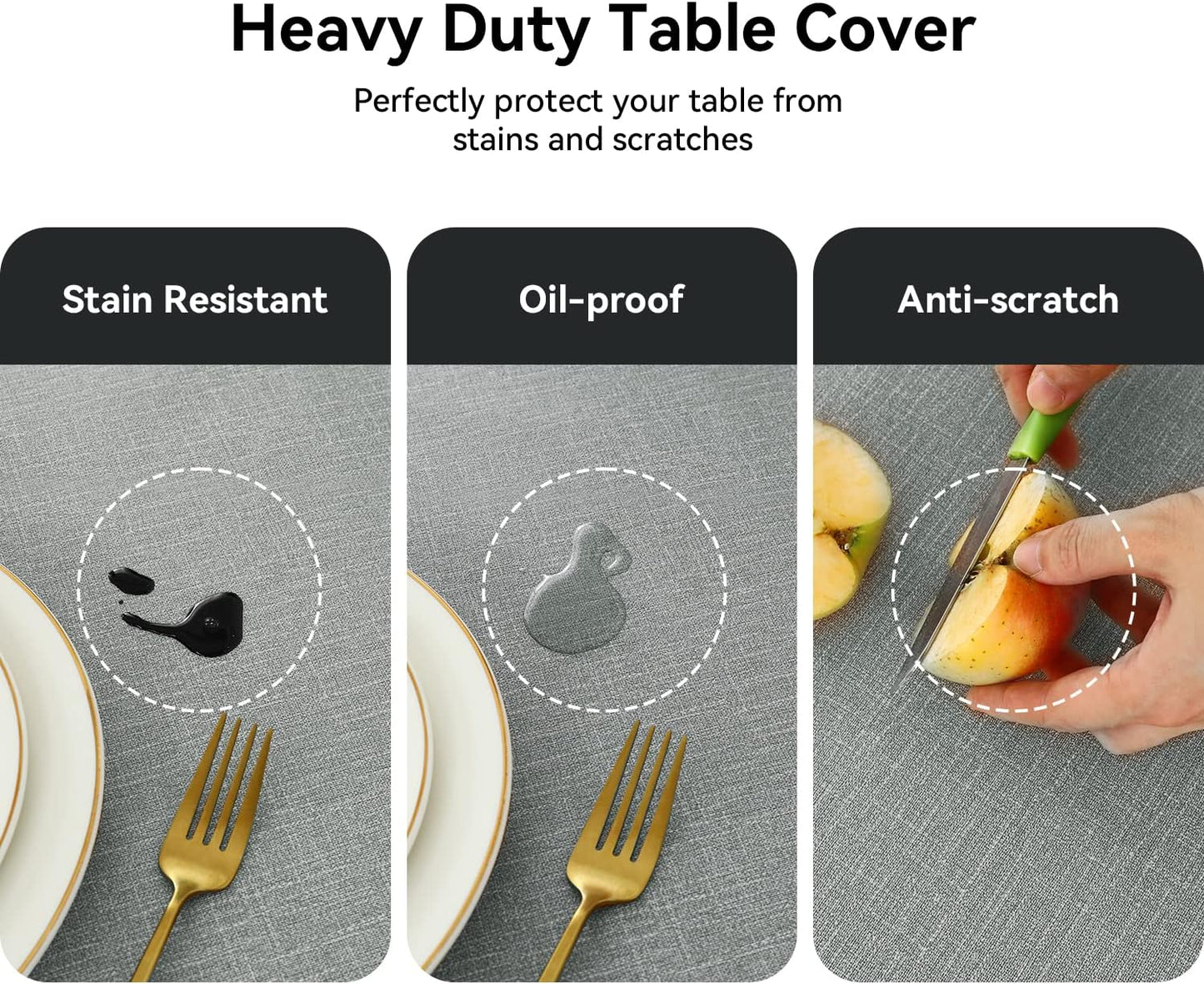 Romanstile 100% Waterproof PVC Tablecloth, Rectangle Oil Spill Proof Stain Resistant Vinyl Table Cloth, Wipe Clean Plastic Table Covers for Kitchen/Dining/Parties - 54 x 120 Inch, Light Grey